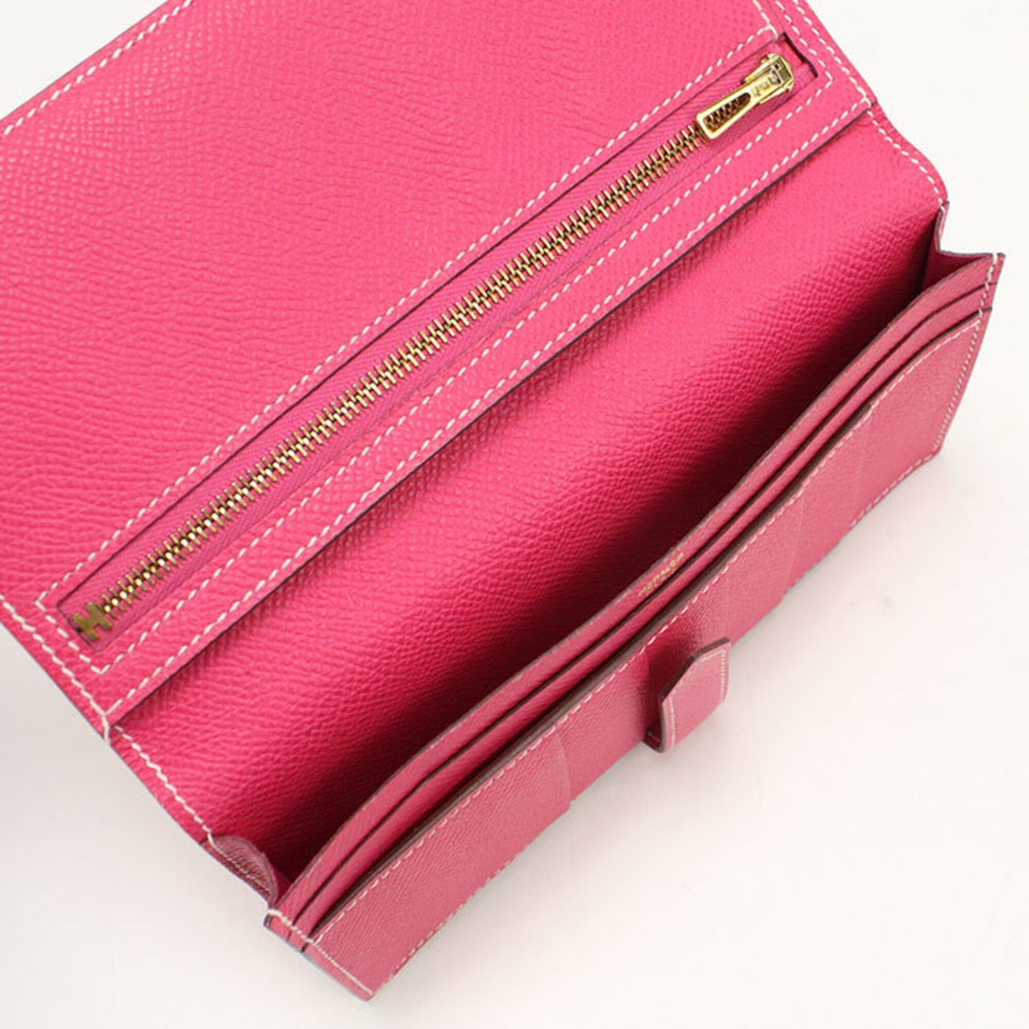 Hermes Hermes Long Wallet Bi-fold with Coin Purse Bearn Soufflé □P Stamp Women's Pink Size ONE SIZE - 3 Thumbnail