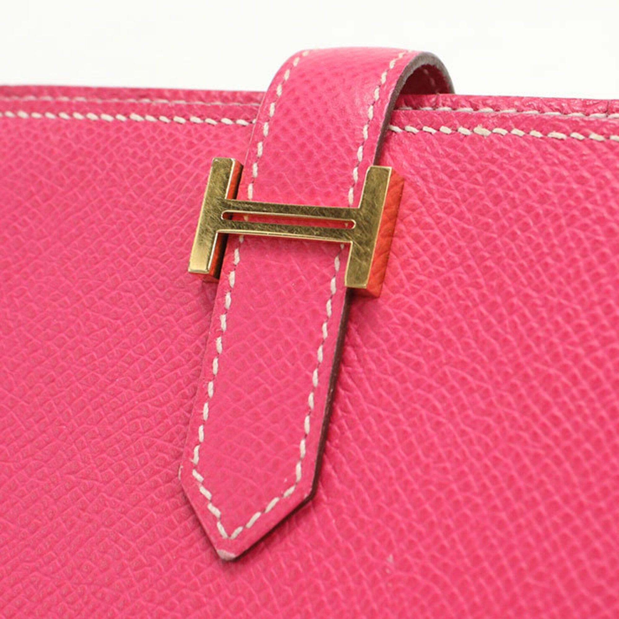 Hermes Hermes Long Wallet Bi-fold with Coin Purse Bearn Soufflé □P Stamp Women's Pink Size ONE SIZE - 4 Thumbnail