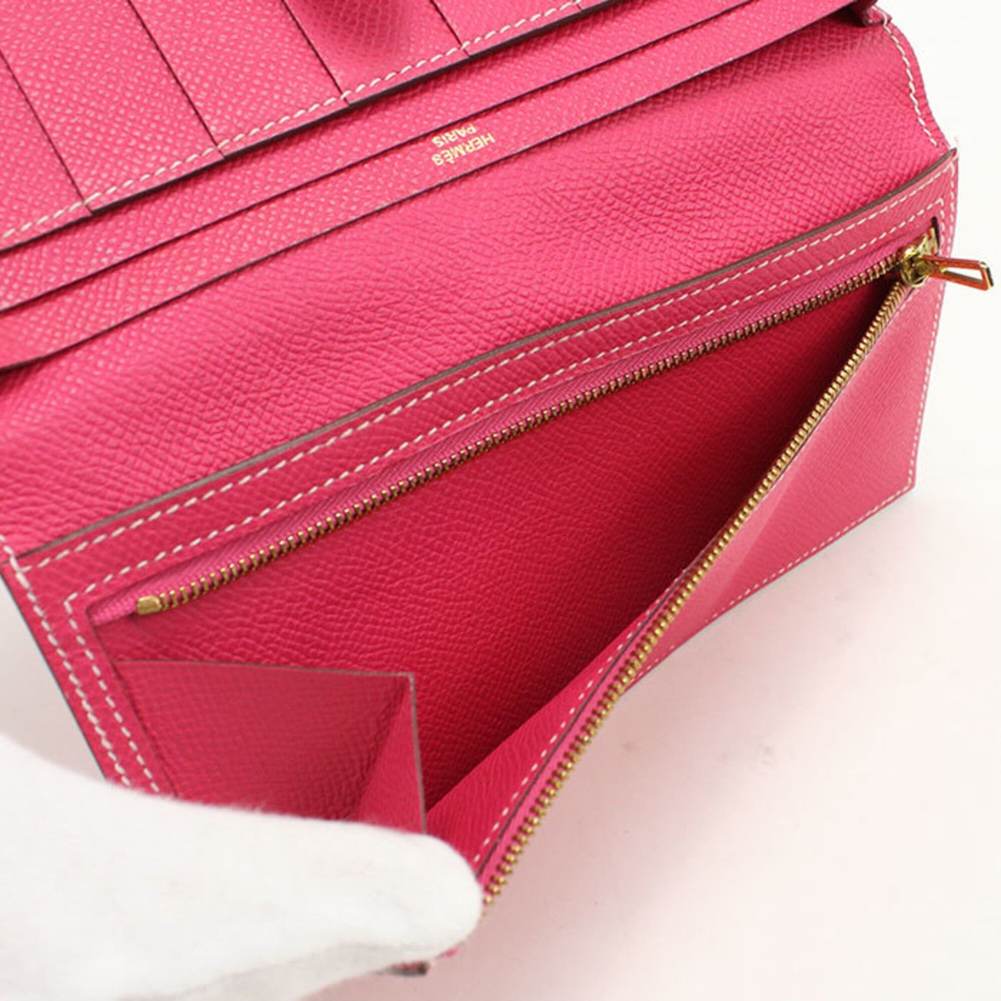 Hermes Hermes Long Wallet Bi-fold with Coin Purse Bearn Soufflé □P Stamp Women's Pink Size ONE SIZE - 8 Thumbnail