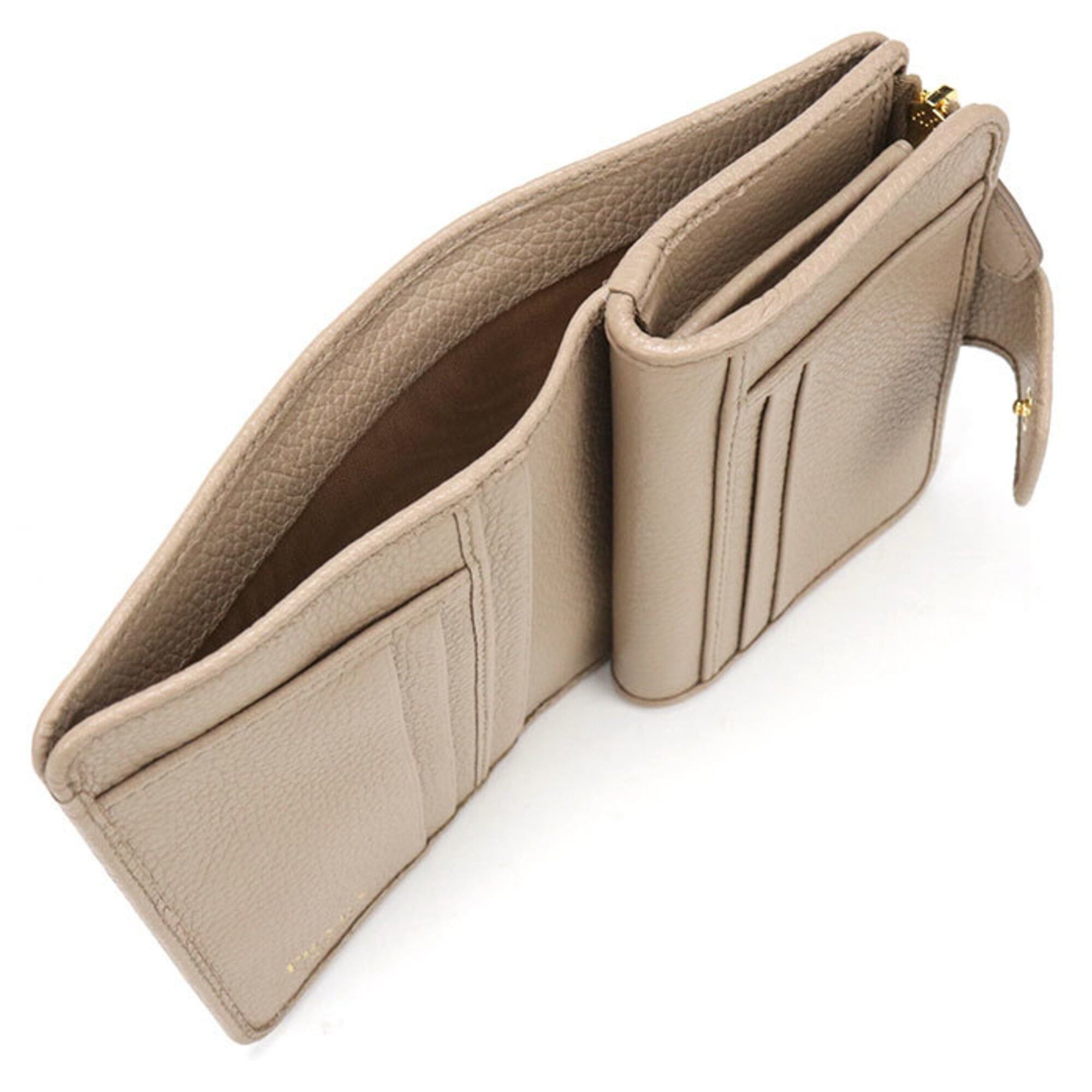 Prada PRADA bi-fold wallet, Vitello Grain Leather, women's, beige. Size ONE SIZE - 4 Thumbnail