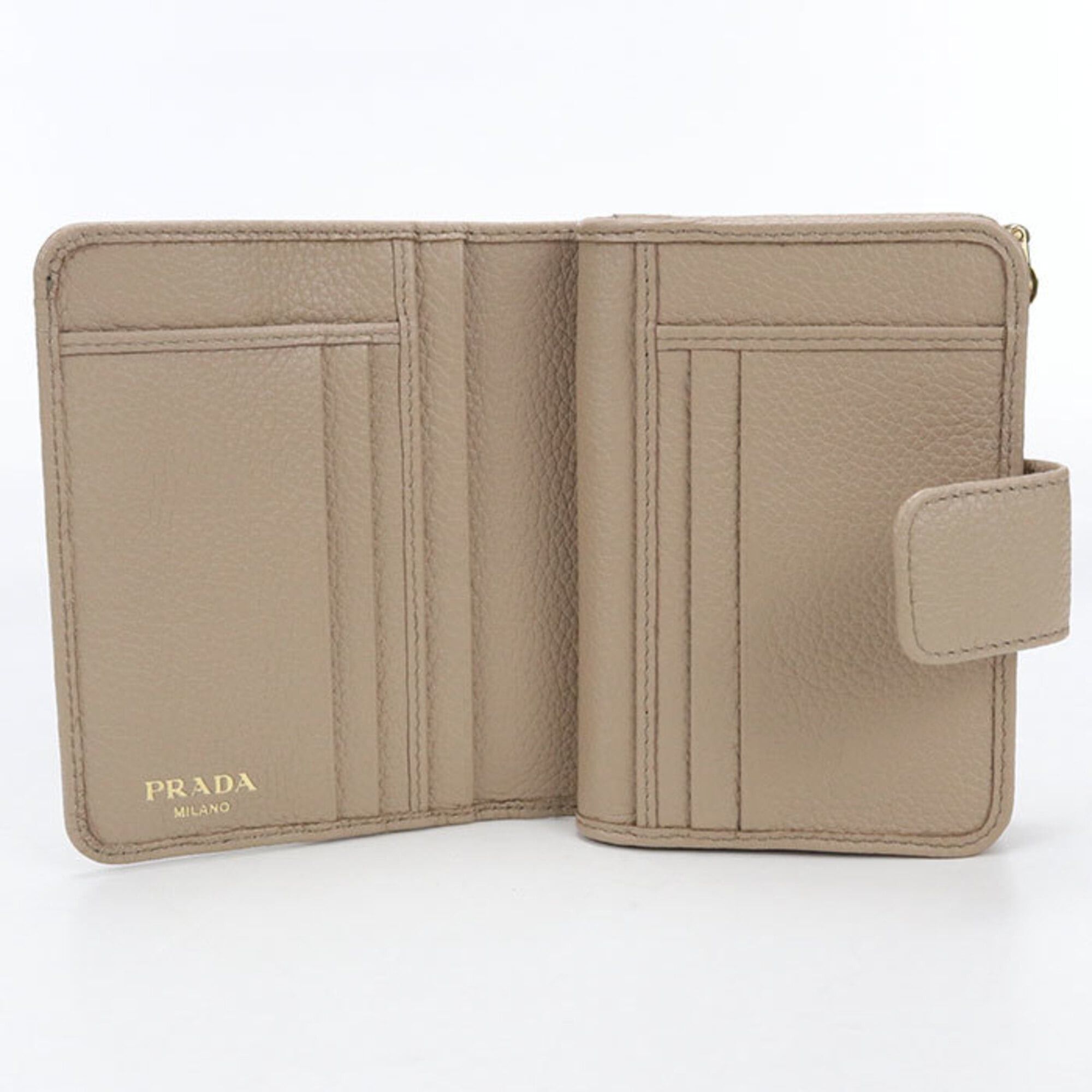 Prada PRADA bi-fold wallet, Vitello Grain Leather, women's, beige. Size ONE SIZE - 3 Thumbnail