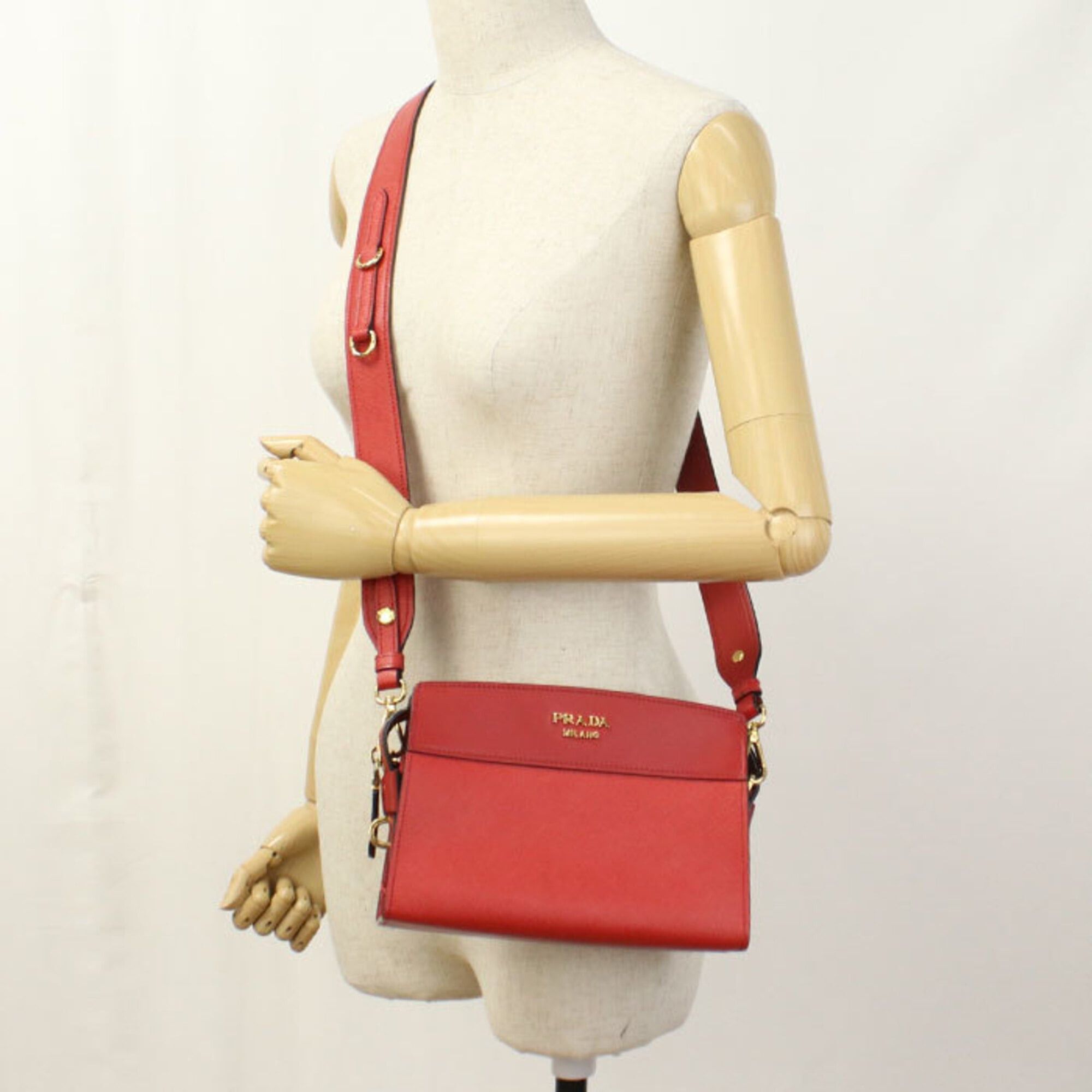 Prada Prada Crossbody Shoulder Bag 1BH043 Saffiano Leather Women's Red Size ONE SIZE - 9 Thumbnail