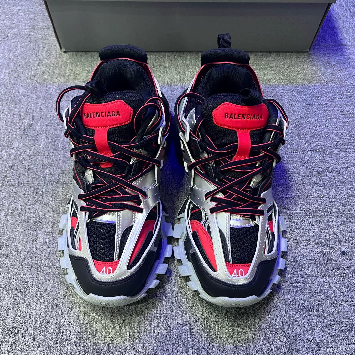 Balenciaga Balenciaga Silver & Red Track Sneakers EU 40 Size US 7 / EU 40 - 4 Thumbnail