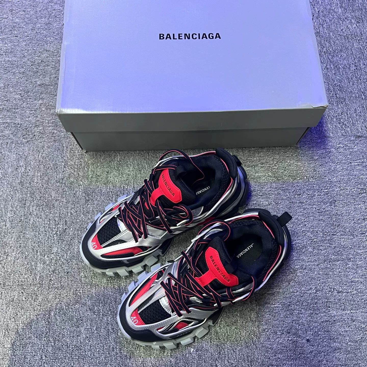 Balenciaga Balenciaga Silver & Red Track Sneakers EU 40 Size US 7 / EU 40 - 2 Thumbnail