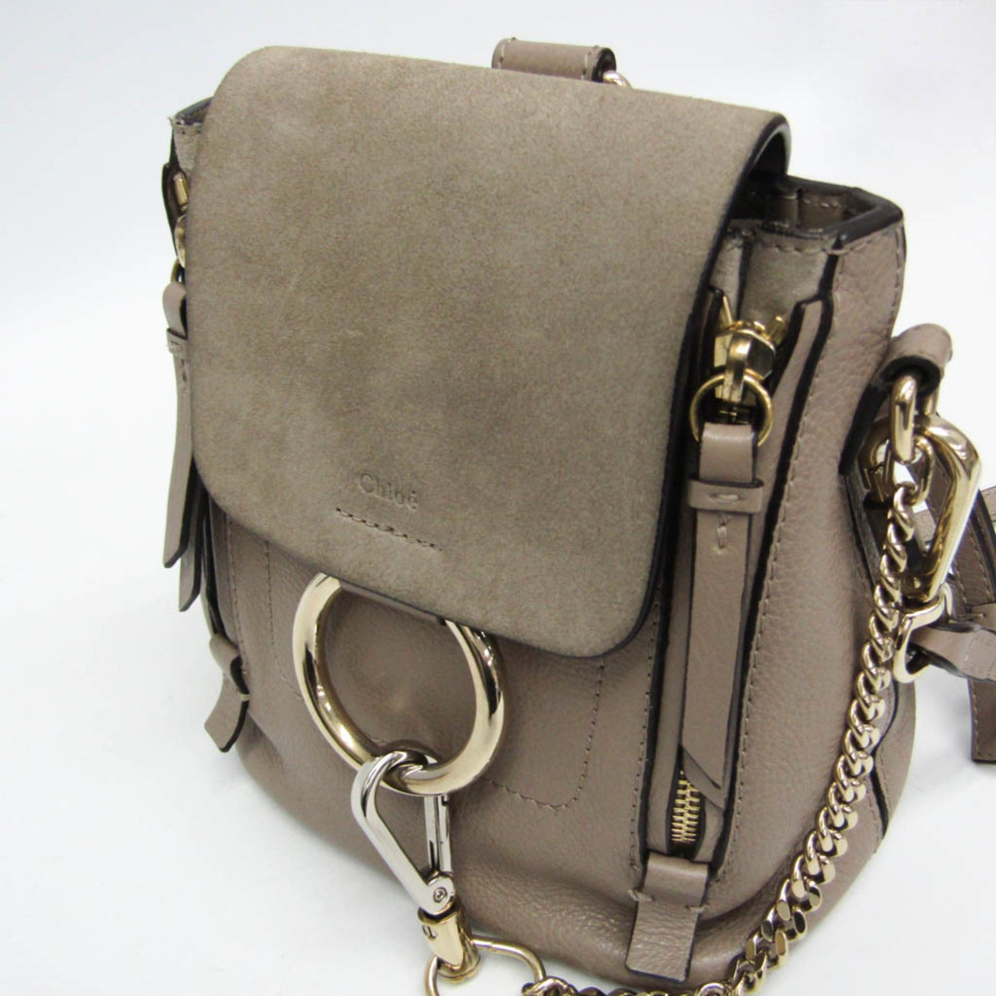 Chloe Chloé Faye Women's Leather,Suede Backpack Grayish Size ONE SIZE - 10 Thumbnail