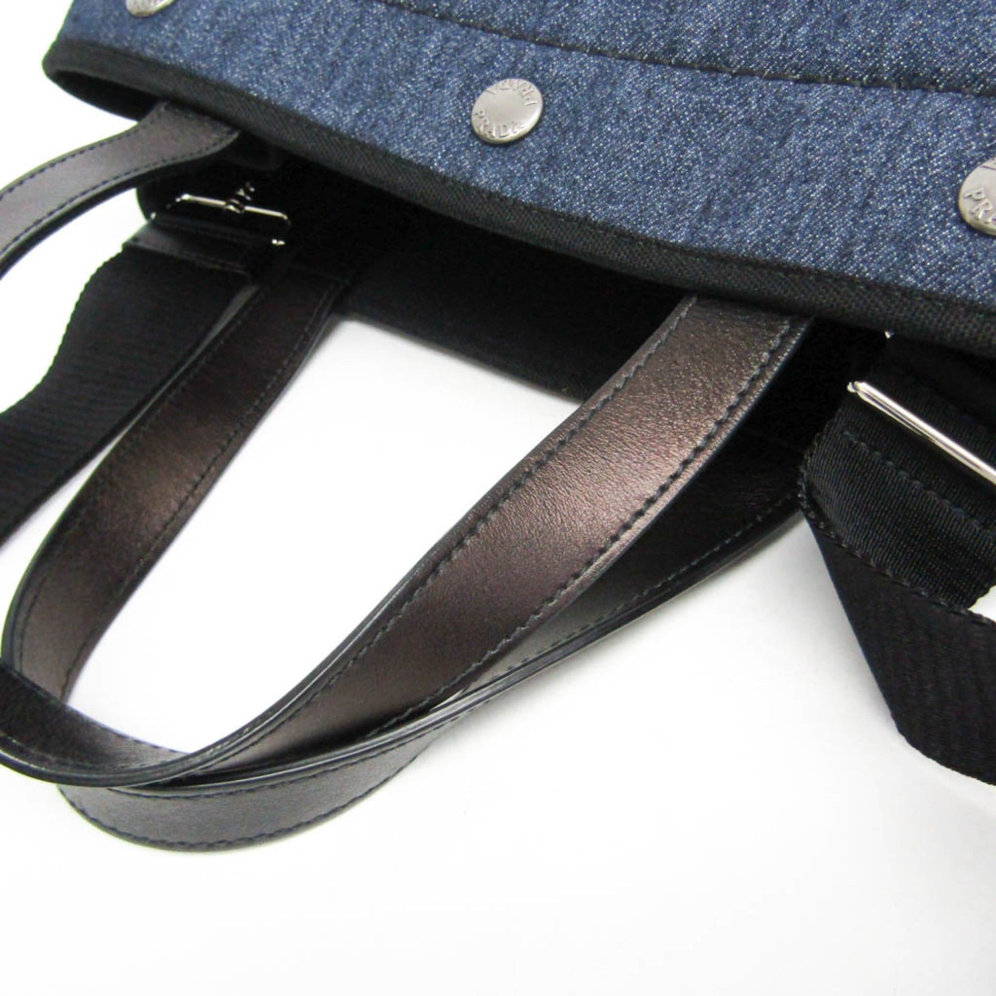 Prada Prada Denim City Calf Tote 1BG311 Women's Denim,Leather Shoulder Bag,Tote Bag Black,Blue Size ONE SIZE - 7 Thumbnail