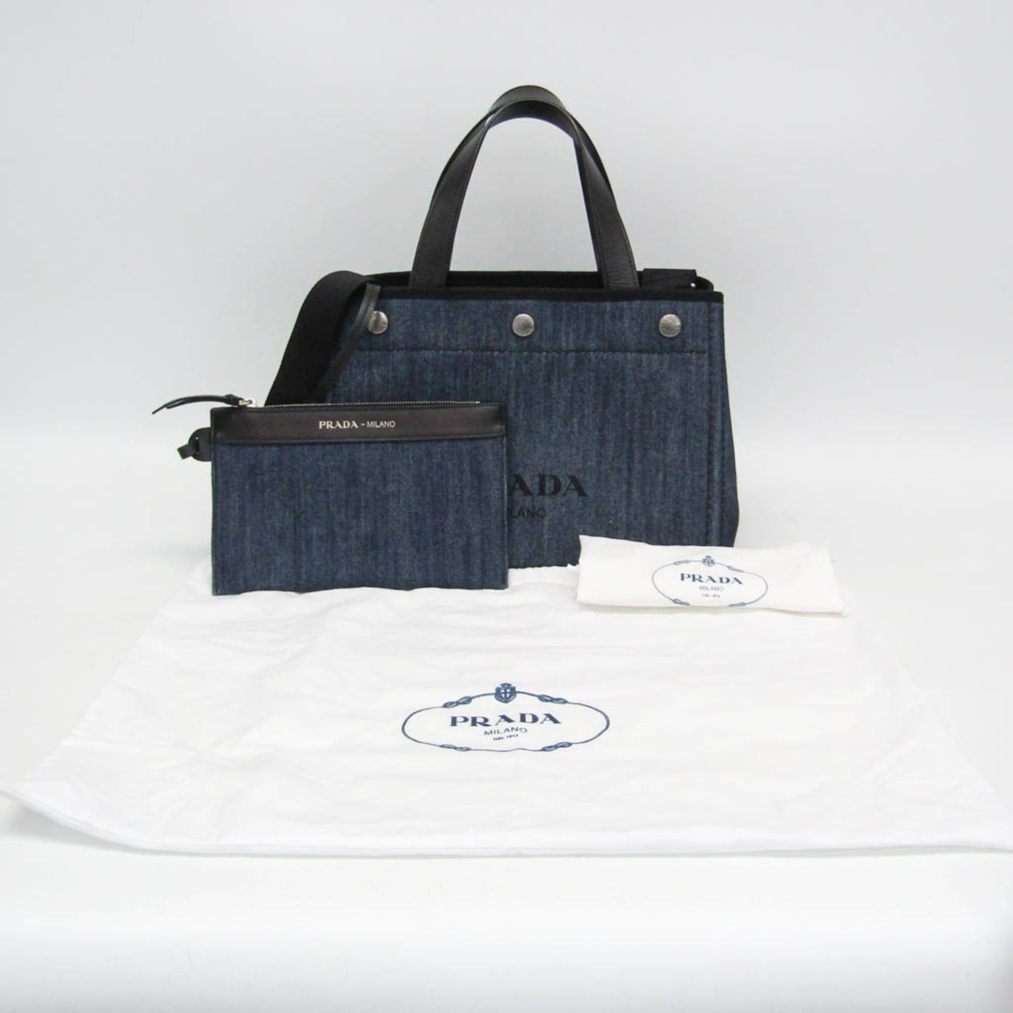 Prada Prada Denim City Calf Tote 1BG311 Women's Denim,Leather Shoulder Bag,Tote Bag Black,Blue Size ONE SIZE - 2 Thumbnail