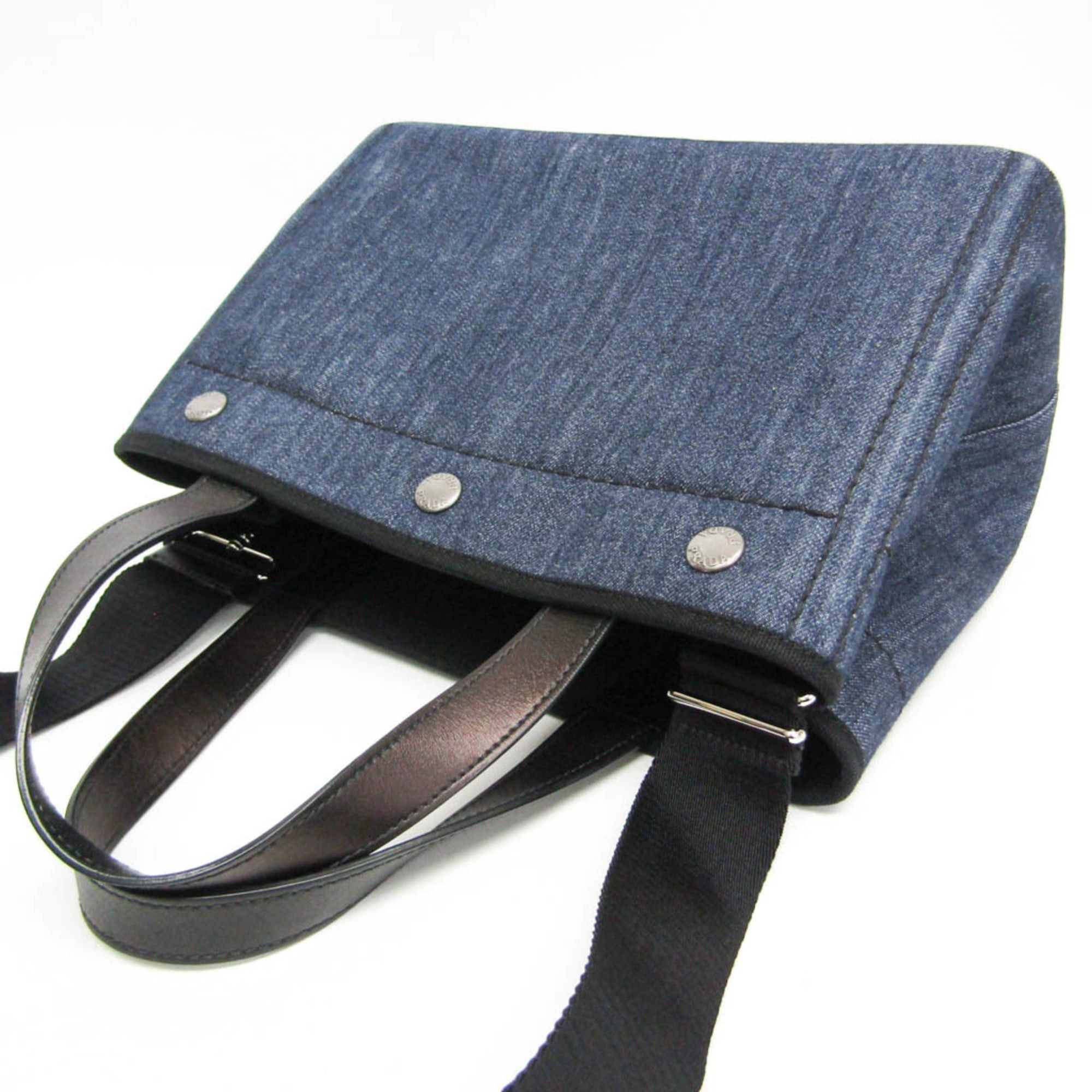 Prada Prada Denim City Calf Tote 1BG311 Women's Denim,Leather Shoulder Bag,Tote Bag Black,Blue Size ONE SIZE - 6 Thumbnail