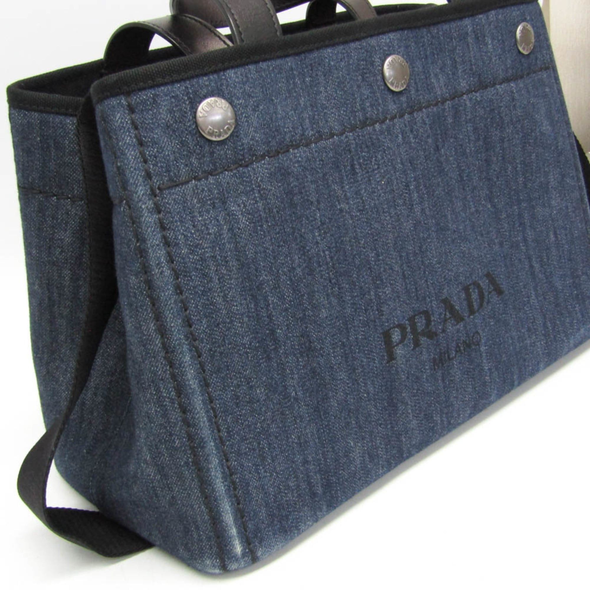Prada Prada Denim City Calf Tote 1BG311 Women's Denim,Leather Shoulder Bag,Tote Bag Black,Blue Size ONE SIZE - 9 Thumbnail