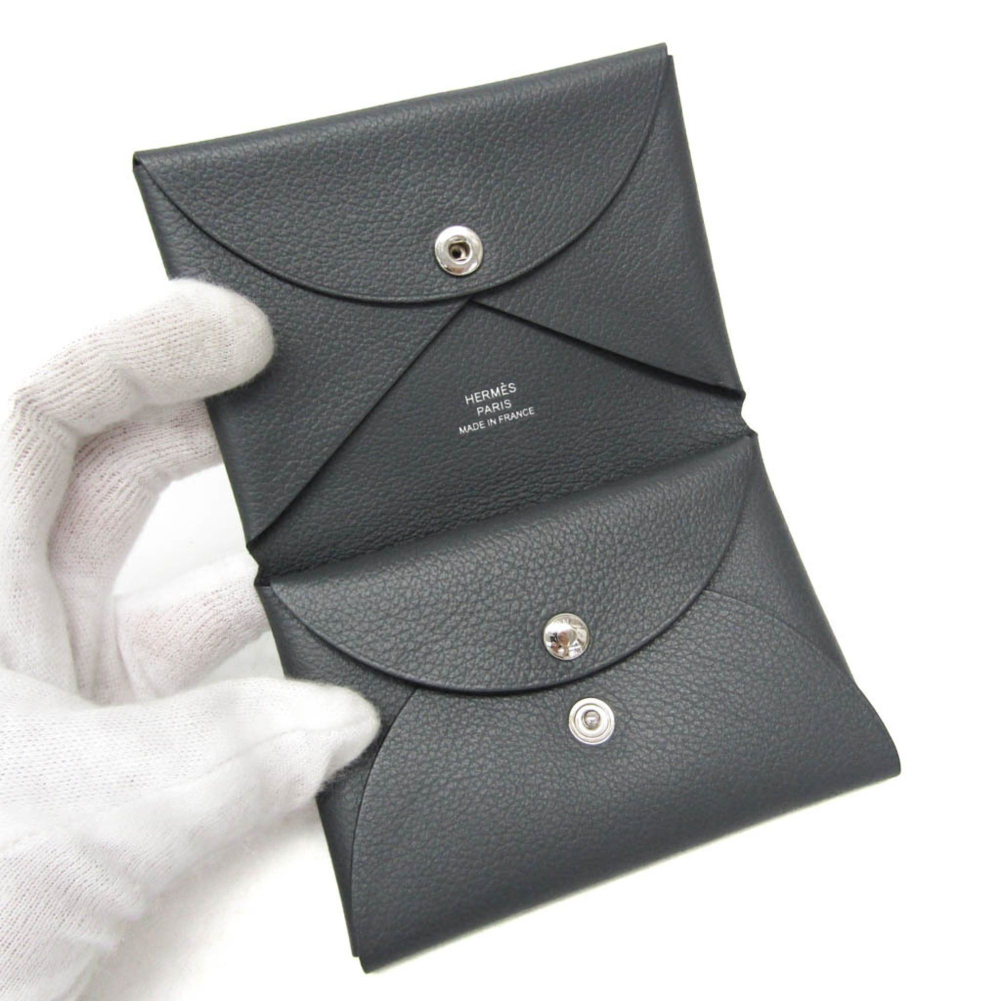 Hermes Hermes Calvi Duo Togo Leather Card Case Gray Size ONE SIZE - 4 Thumbnail