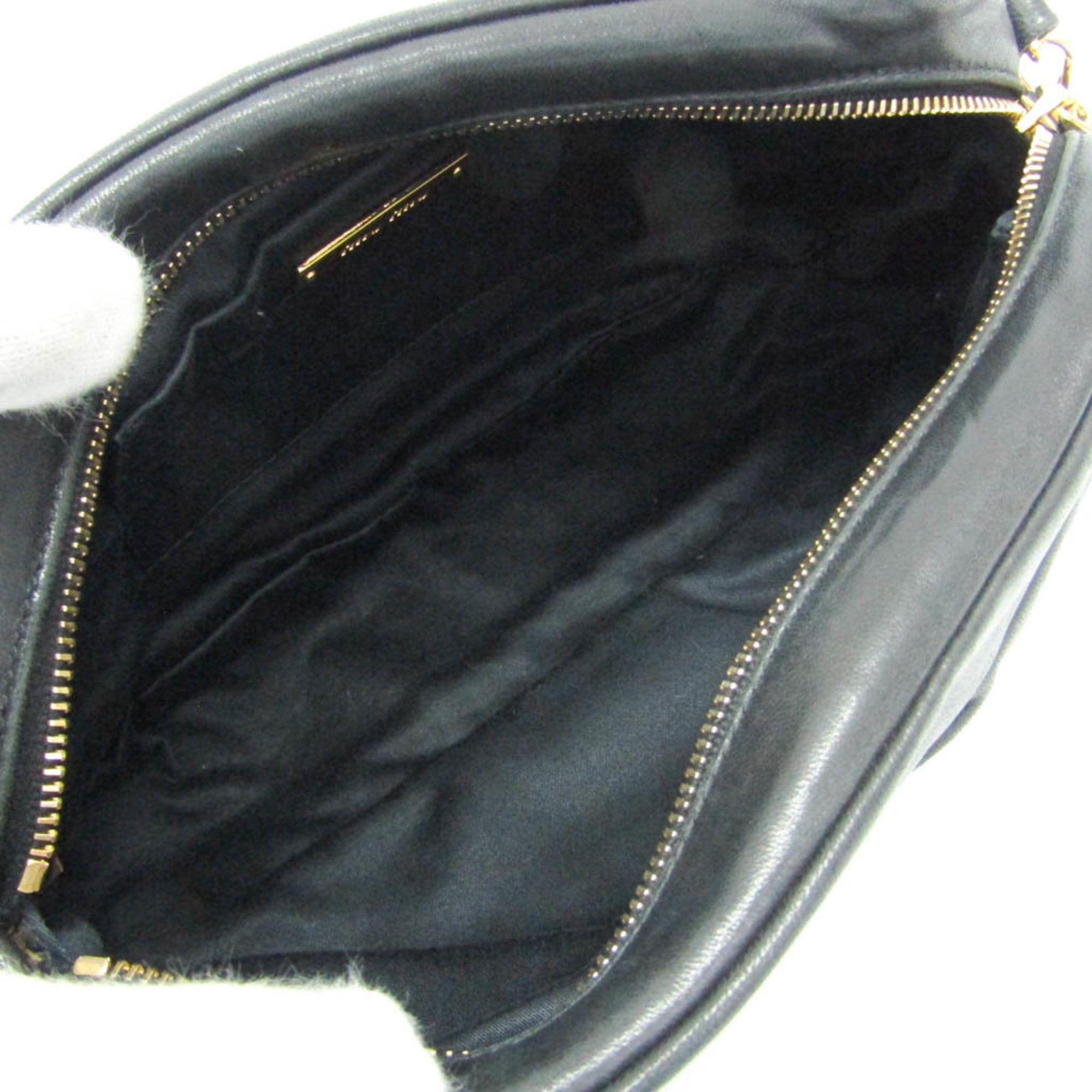 Miu Miu Miu Miu Ribbon Gather Women's Leather Shoulder Bag Black Size ONE SIZE - 3 Thumbnail