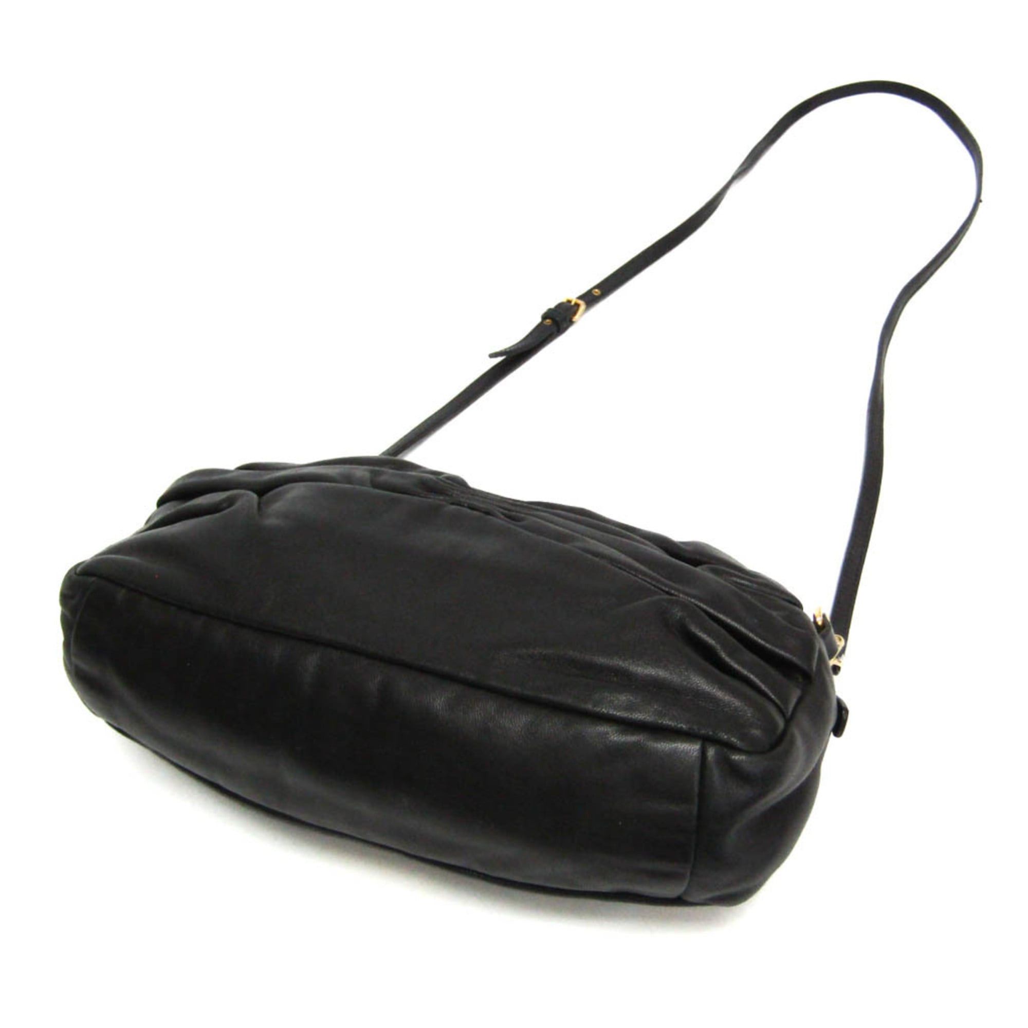Miu Miu Miu Miu Ribbon Gather Women's Leather Shoulder Bag Black Size ONE SIZE - 2 Thumbnail