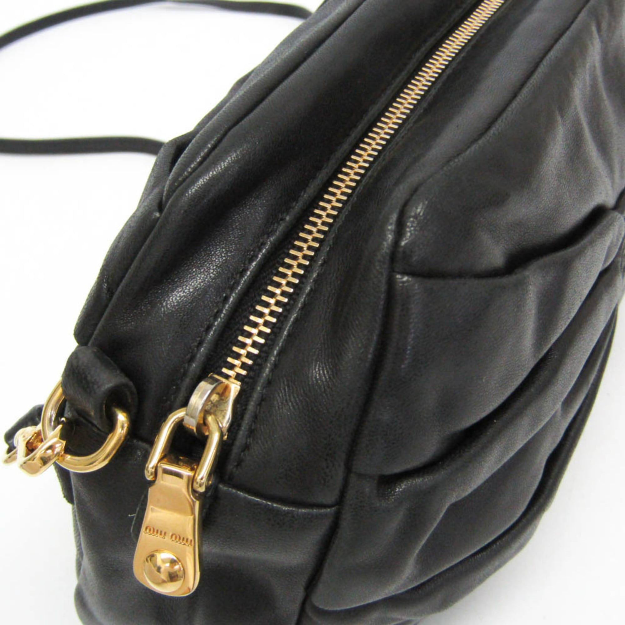 Miu Miu Miu Miu Ribbon Gather Women's Leather Shoulder Bag Black Size ONE SIZE - 8 Thumbnail