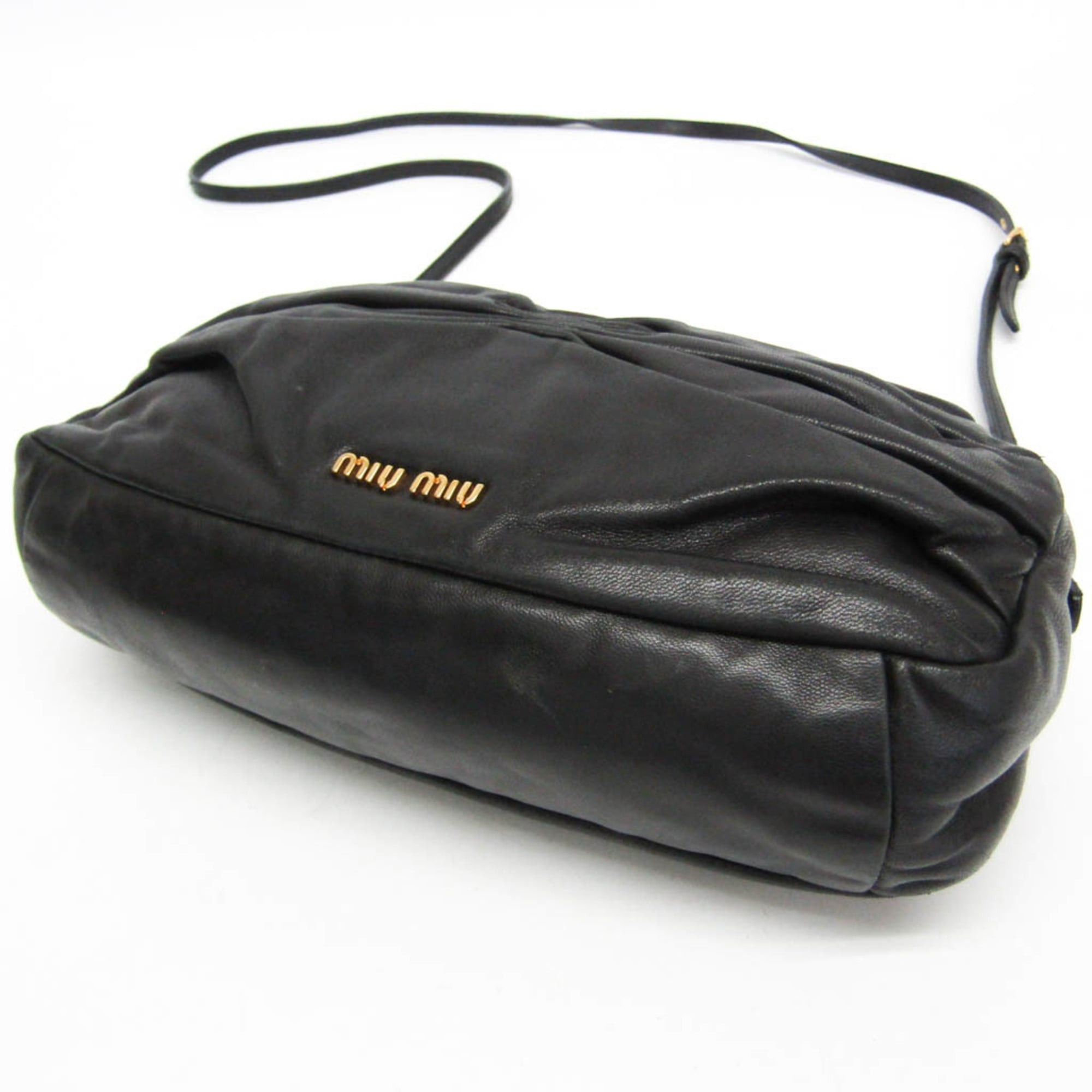 Miu Miu Miu Miu Ribbon Gather Women's Leather Shoulder Bag Black Size ONE SIZE - 5 Thumbnail