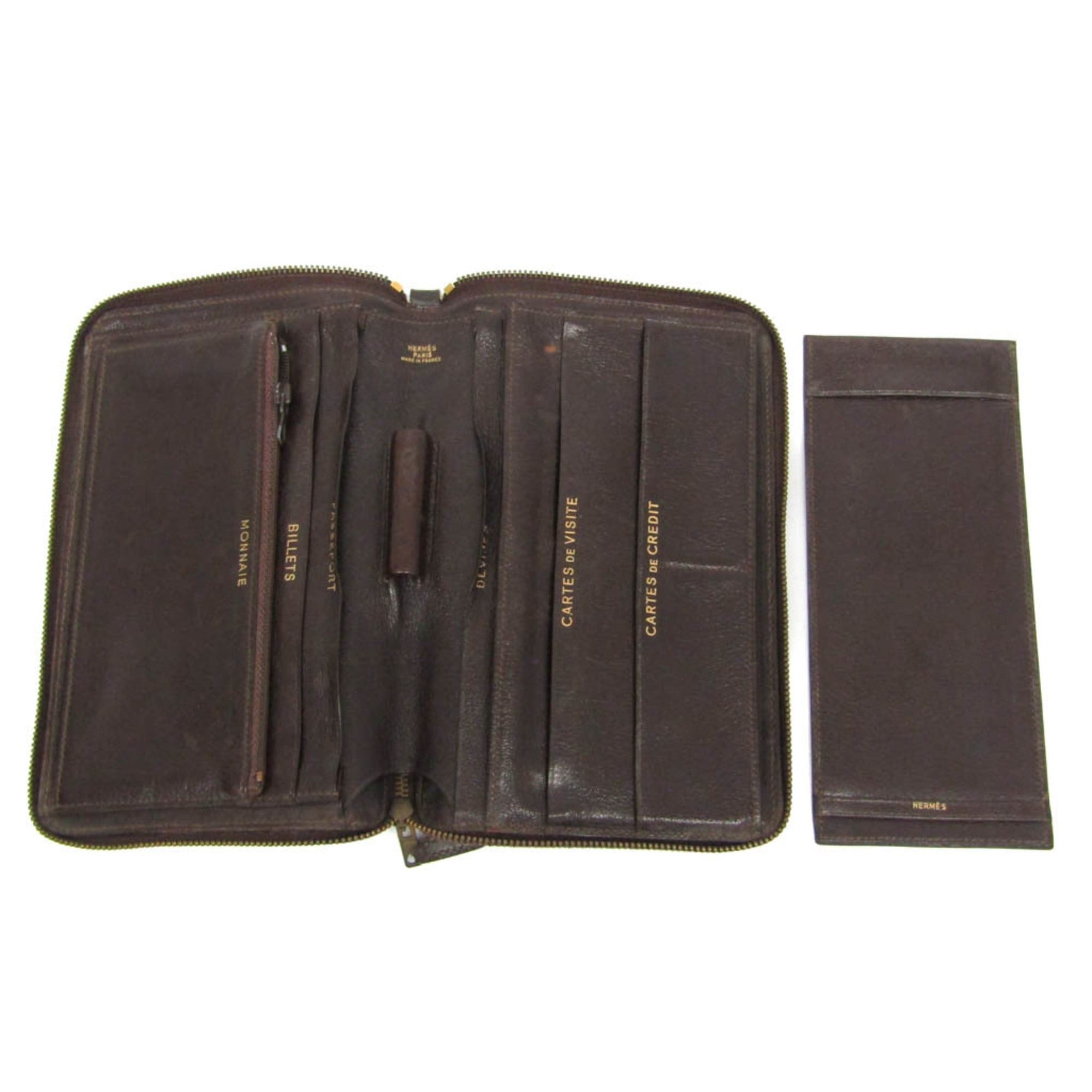 Hermes Hermes Charlie Travel Case Men,Women Box Calf Leather Long Wallet (bi-fold) Dark Brown Size ONE SIZE - 3 Thumbnail