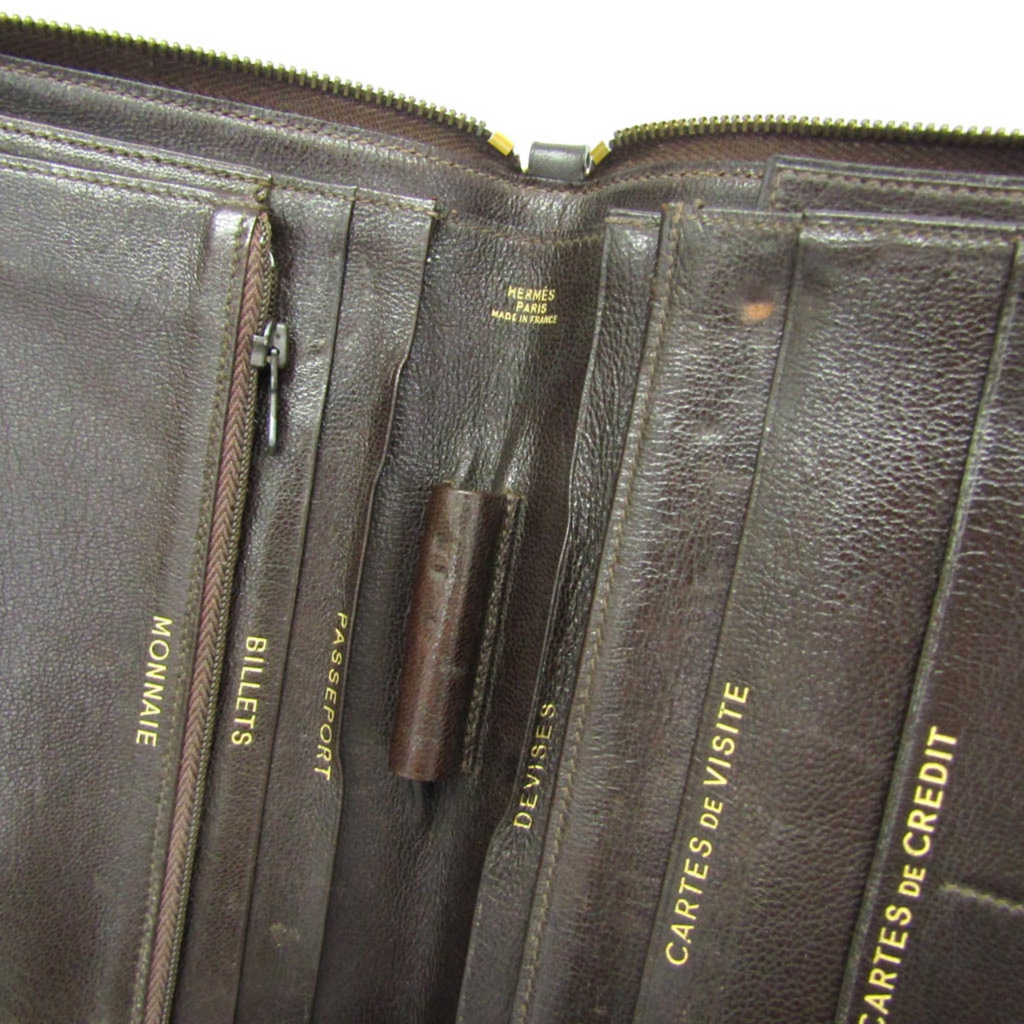 Hermes Hermes Charlie Travel Case Men,Women Box Calf Leather Long Wallet (bi-fold) Dark Brown Size ONE SIZE - 12 Thumbnail