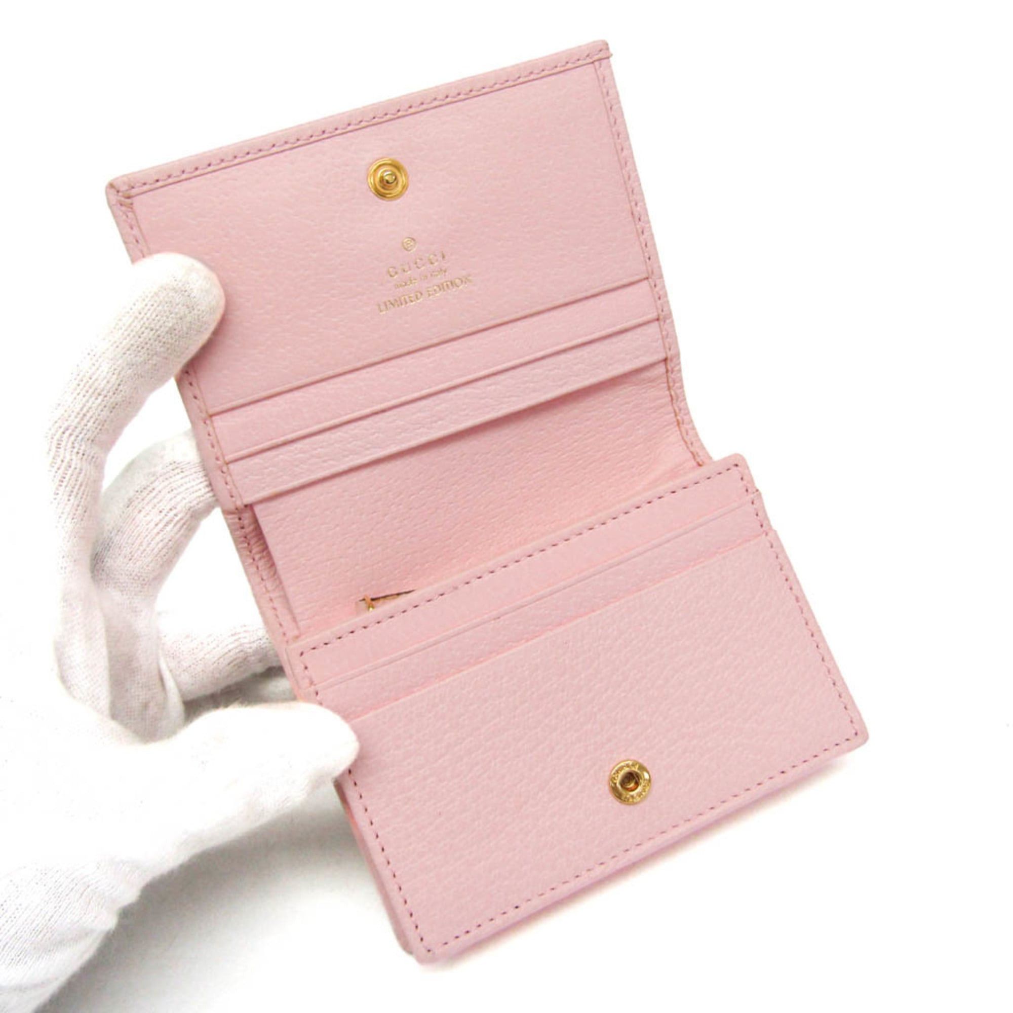 Gucci Gucci Paper Mini Wallet 391446 Women's Leather,Canvas Wallet (tri-fold) Pink Size ONE SIZE - 3 Thumbnail