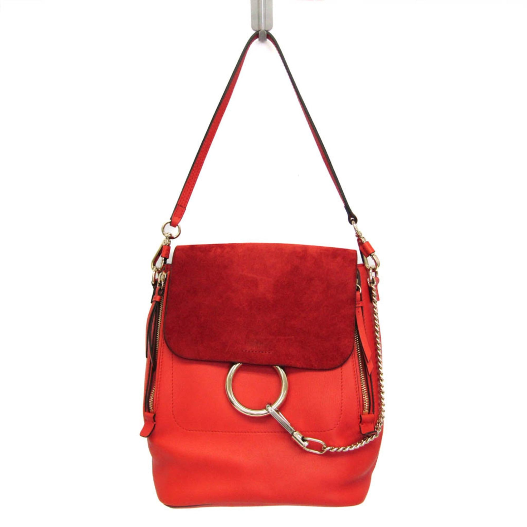 Chloe Chloé Faye Women's Leather,Suede Backpack Orange Size ONE SIZE - 12 Thumbnail