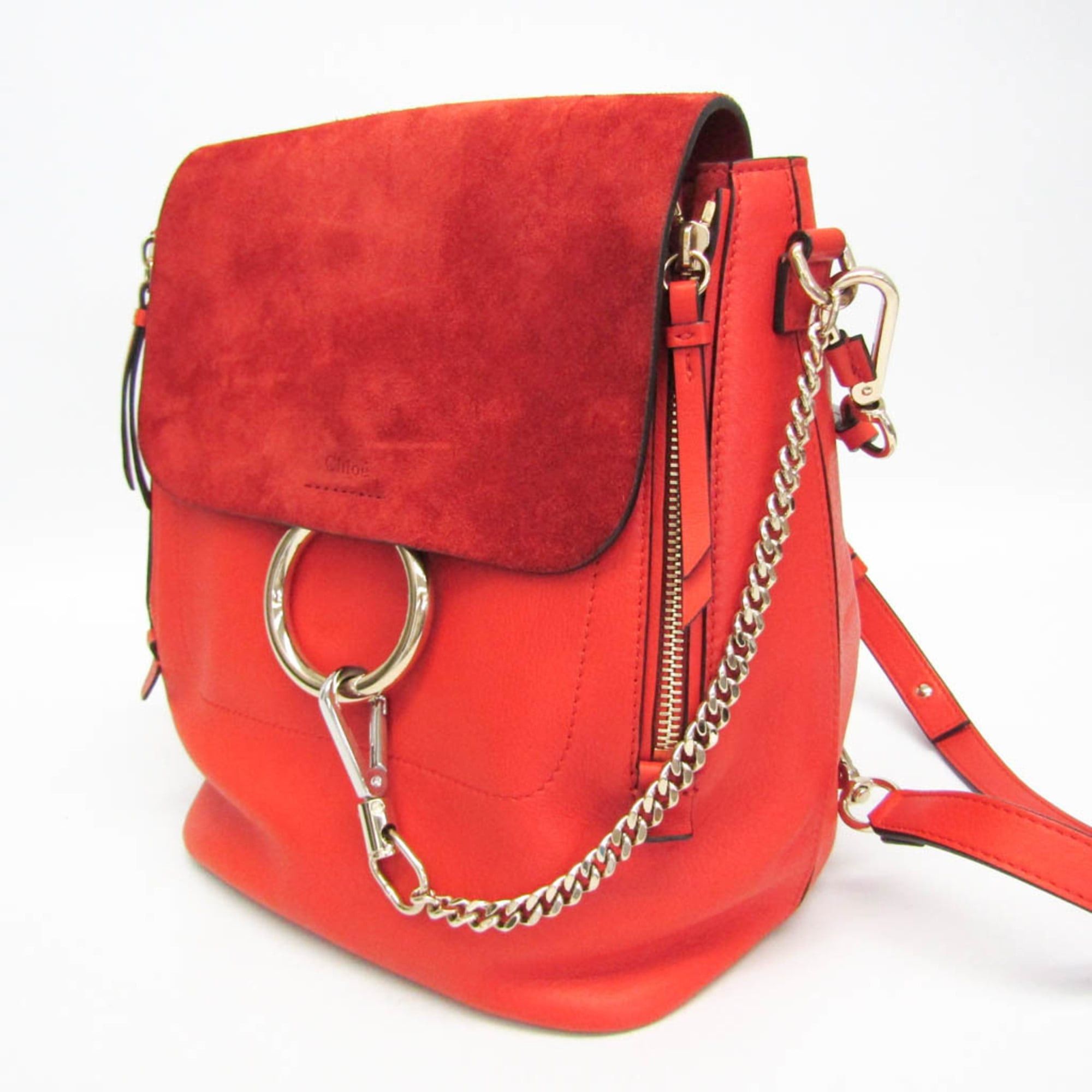 Chloe Chloé Faye Women's Leather,Suede Backpack Orange Size ONE SIZE - 10 Thumbnail