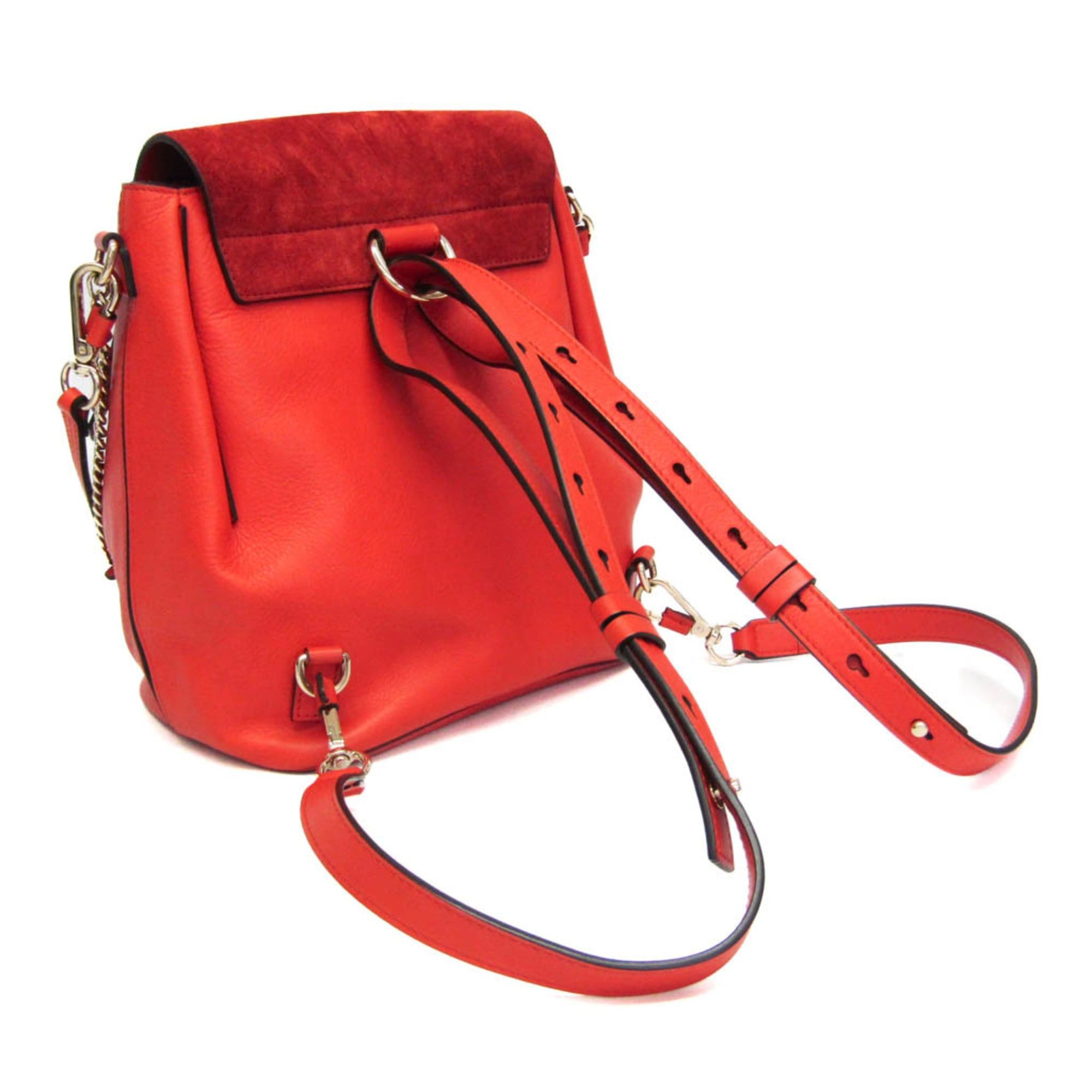 Chloe Chloé Faye Women's Leather,Suede Backpack Orange Size ONE SIZE - 2 Thumbnail