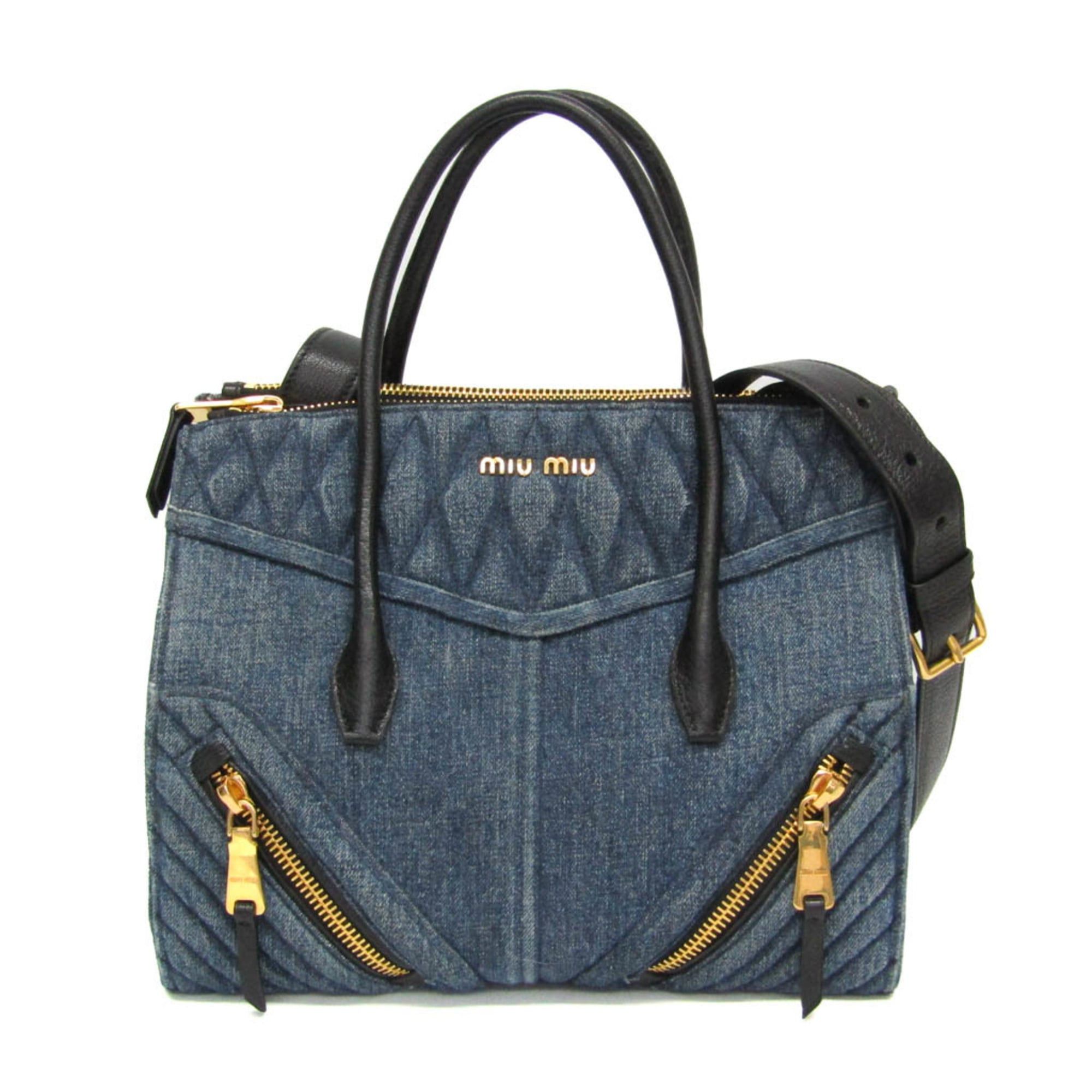 Miu Miu Miu Miu RN1032 BIKER Women's Denim,Leather Handbag,Shoulder Bag Blue Size ONE SIZE - 11 Thumbnail