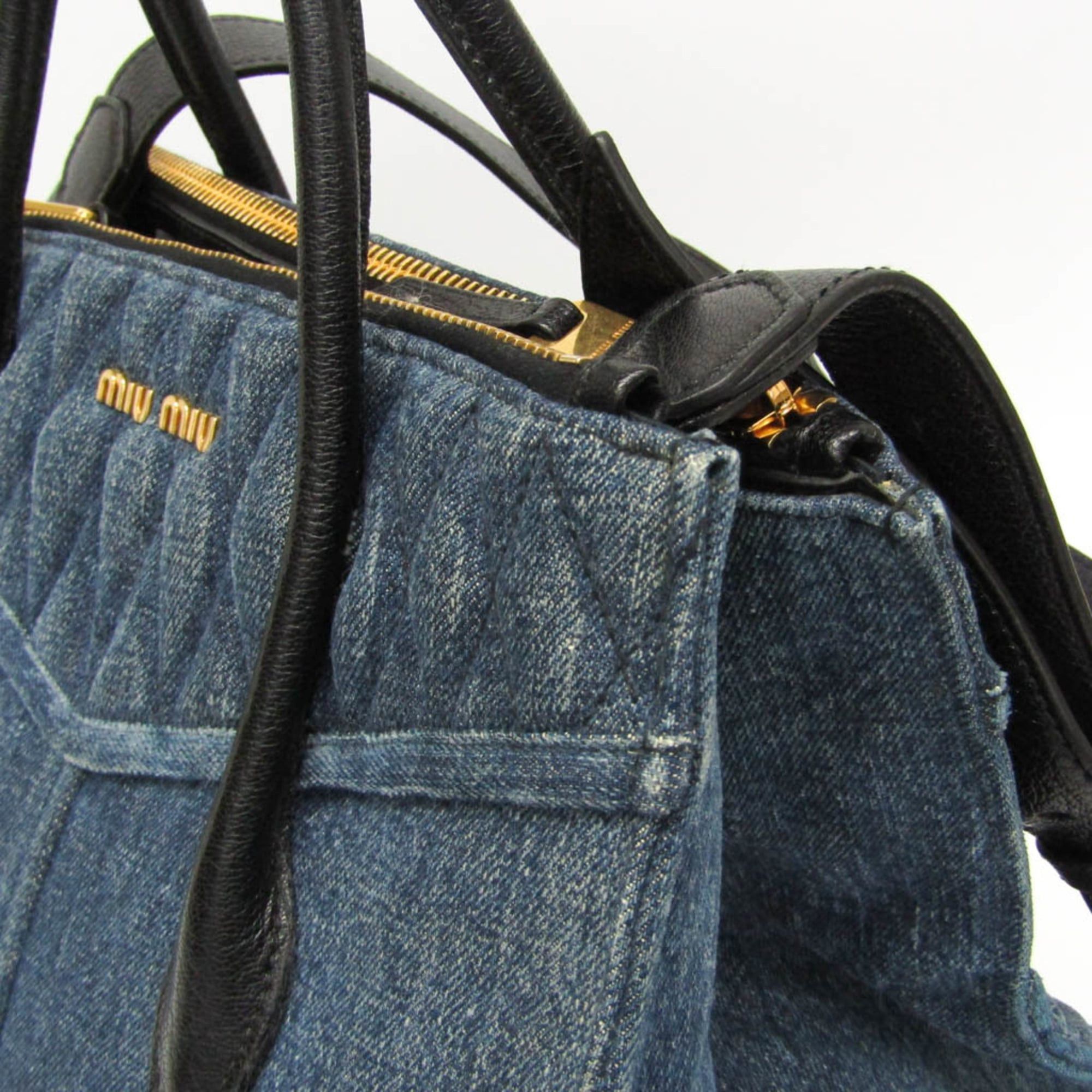 Miu Miu Miu Miu RN1032 BIKER Women's Denim,Leather Handbag,Shoulder Bag Blue Size ONE SIZE - 8 Thumbnail