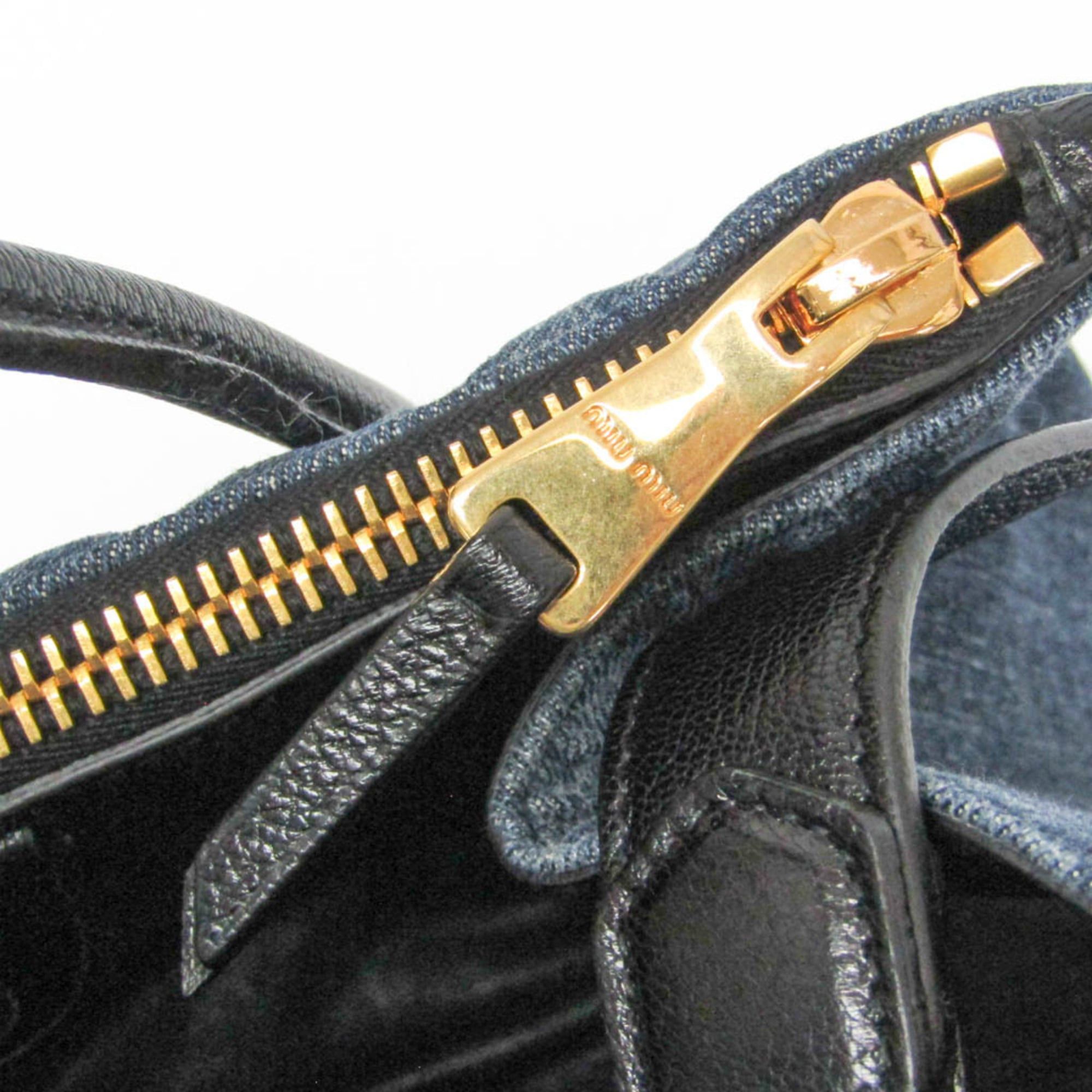 Miu Miu Miu Miu RN1032 BIKER Women's Denim,Leather Handbag,Shoulder Bag Blue Size ONE SIZE - 10 Thumbnail