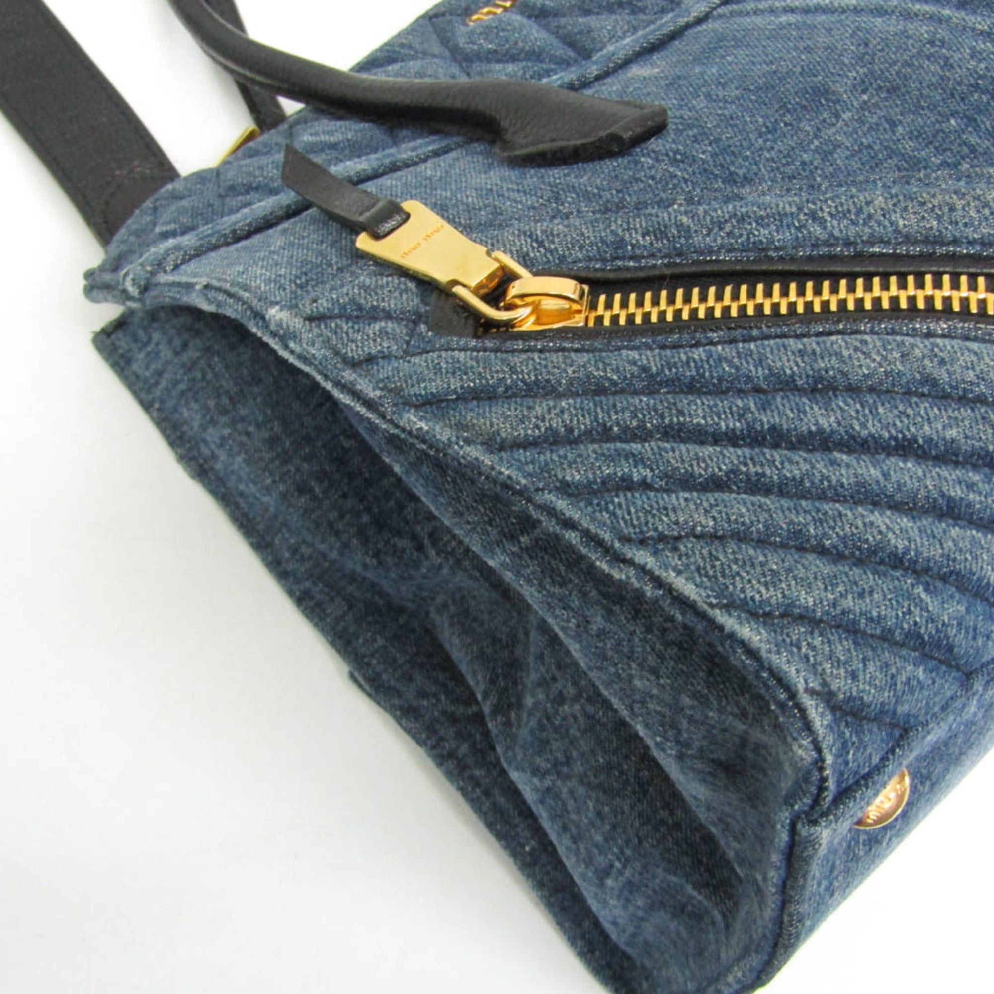 Miu Miu Miu Miu RN1032 BIKER Women's Denim,Leather Handbag,Shoulder Bag Blue Size ONE SIZE - 7 Thumbnail