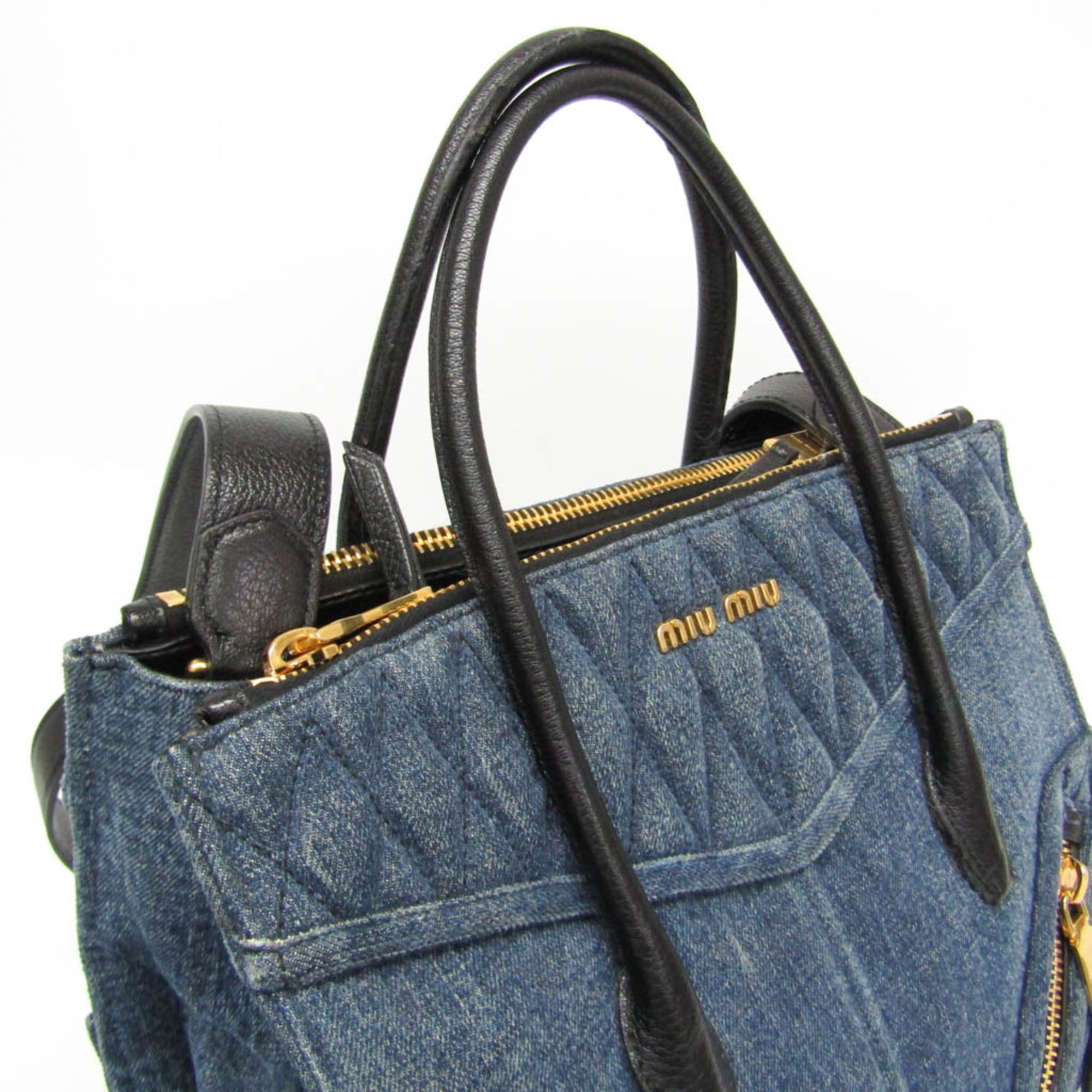 Miu Miu Miu Miu RN1032 BIKER Women's Denim,Leather Handbag,Shoulder Bag Blue Size ONE SIZE - 6 Thumbnail