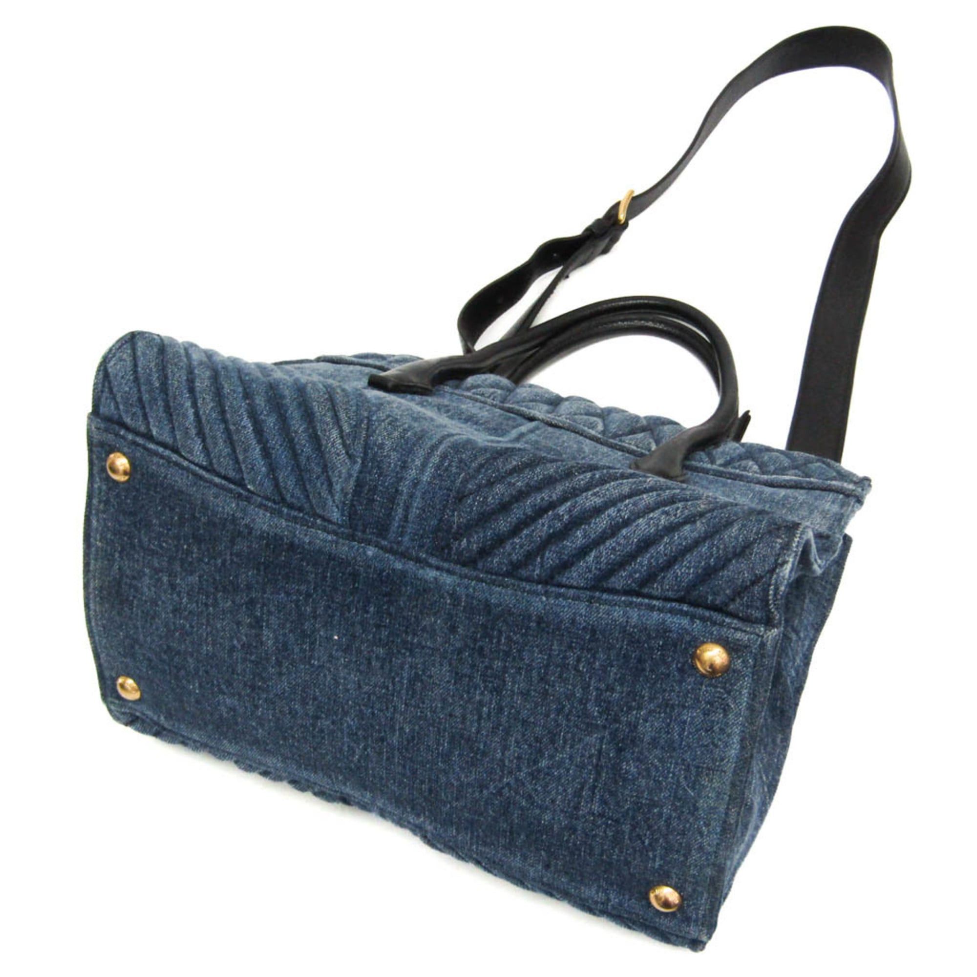 Miu Miu Miu Miu RN1032 BIKER Women's Denim,Leather Handbag,Shoulder Bag Blue Size ONE SIZE - 2 Thumbnail