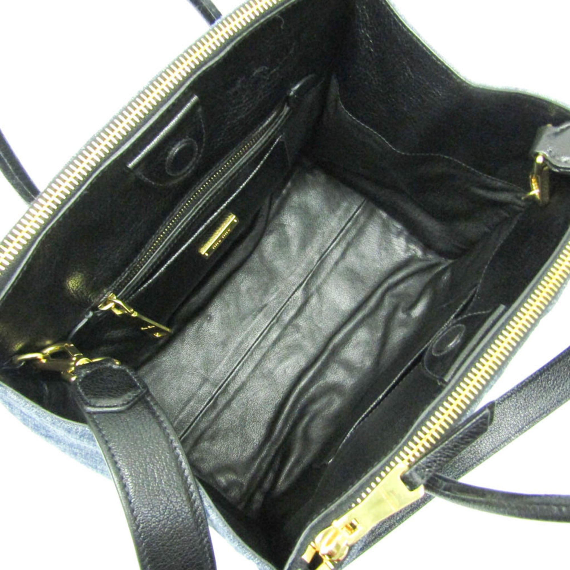 Miu Miu Miu Miu RN1032 BIKER Women's Denim,Leather Handbag,Shoulder Bag Blue Size ONE SIZE - 3 Thumbnail