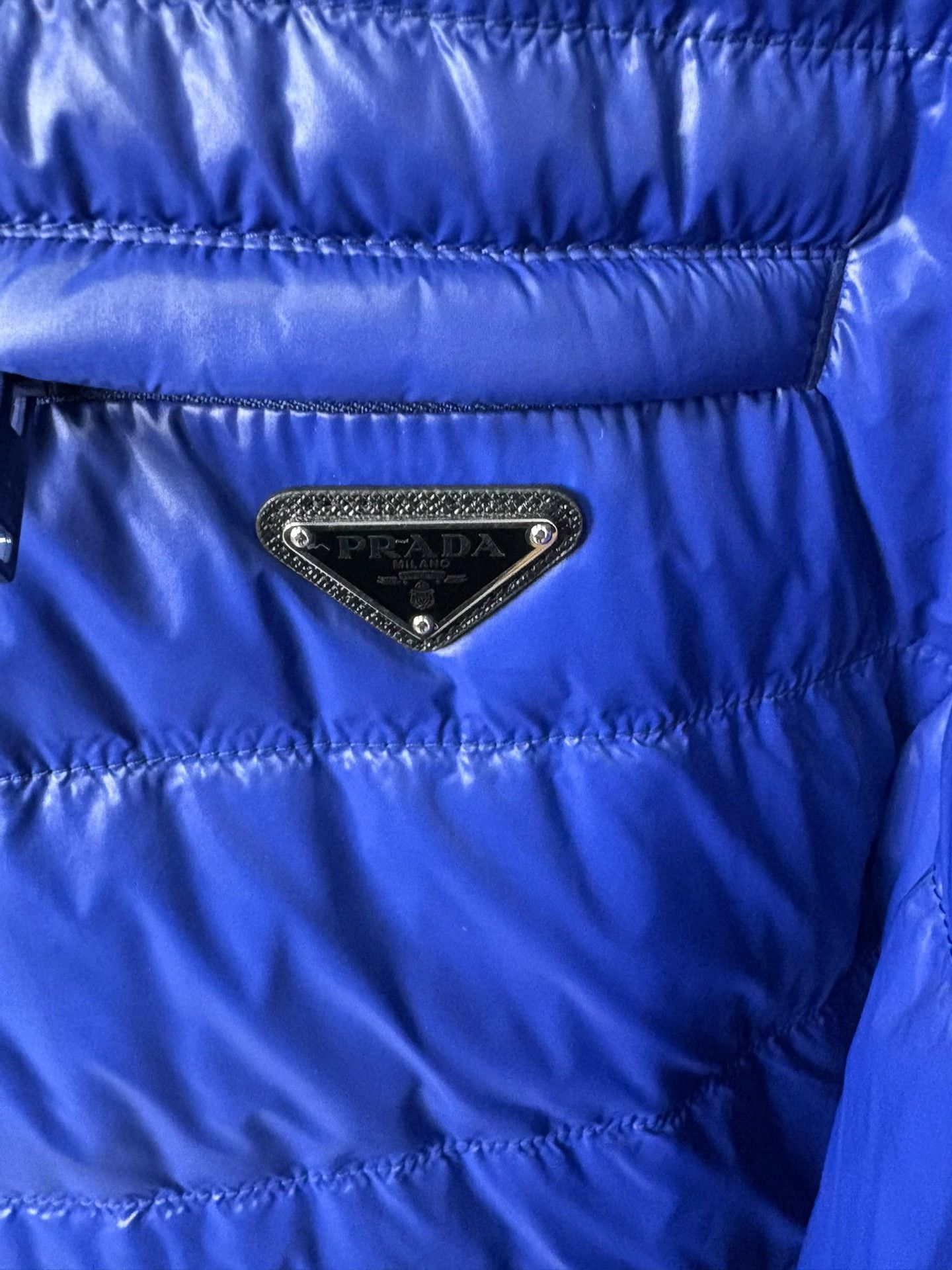 Prada Prada Blue Glossy Triangle Logo Puffer Jacket XL Size US XL / EU 56 / 4 - 3 Thumbnail