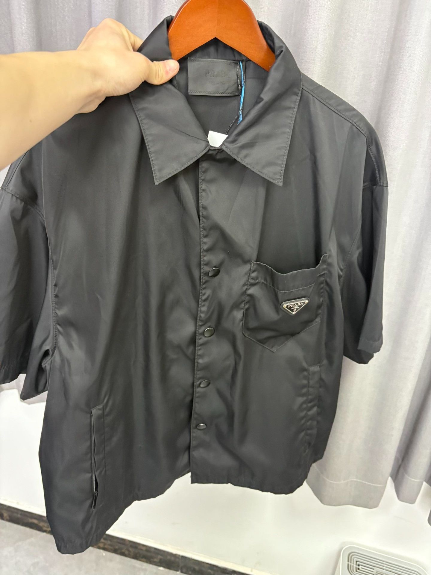 Prada Prada Black Nylon Triangle Logo Shirt Size L Size US L / EU 52-54 / 3 - 8 Thumbnail