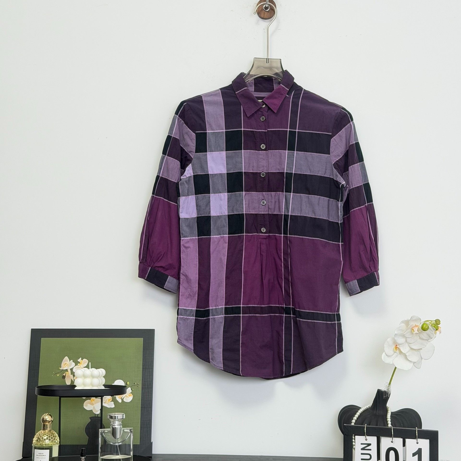 Burberry Burberry Purple Check Button Up Shirt XS Size US XS / EU 42 / 0 - 2 Thumbnail