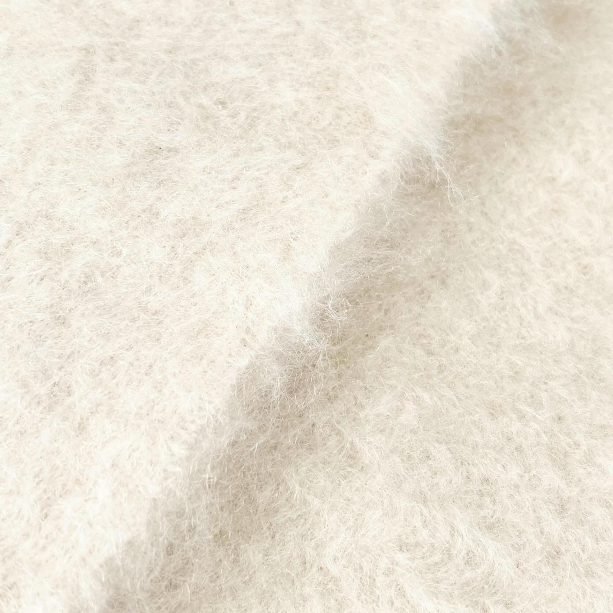 Loewe LOEWE Mohair Wool Anagram Leather Patch Fringe Scarf, Ivory, Made in Spain, Authentic, Women's Size ONE SIZE - 3 Thumbnail