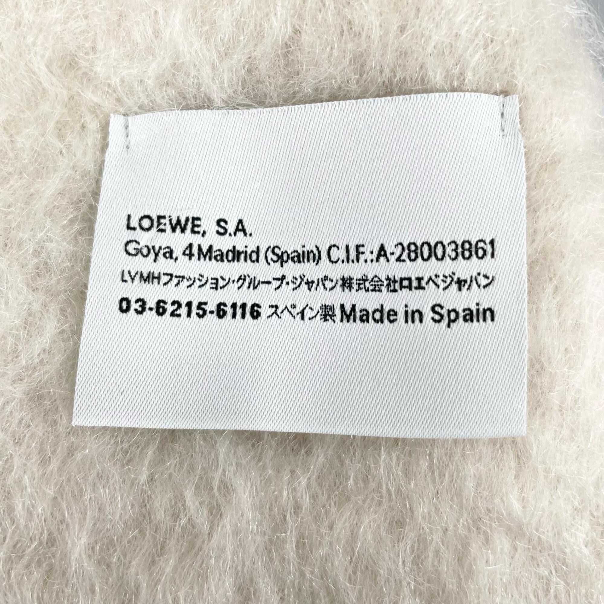 Loewe LOEWE Mohair Wool Anagram Leather Patch Fringe Scarf, Ivory, Made in Spain, Authentic, Women's Size ONE SIZE - 6 Thumbnail