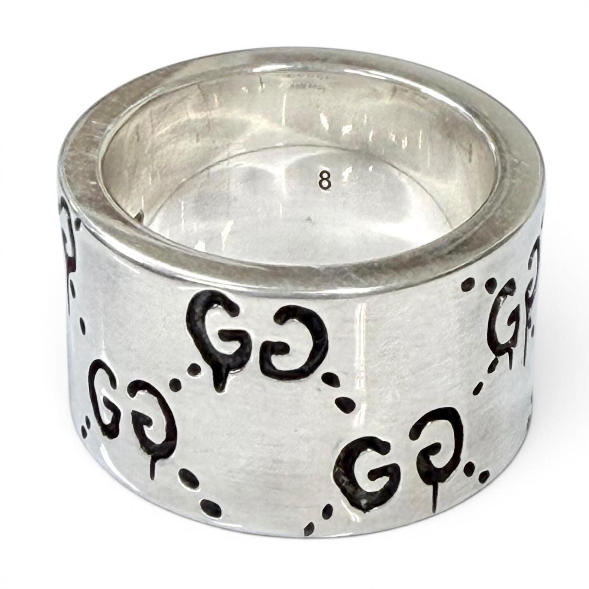 Gucci GUCCI 455318 925 GHOST Wide Ring, Silver, Size 8, Made in Italy, Weight 12.3g, Women's Size ONE SIZE - 3 Thumbnail