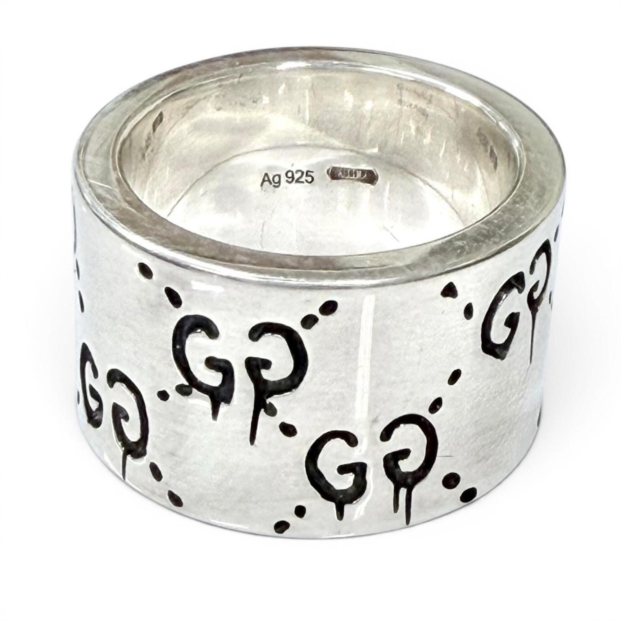 Gucci GUCCI 455318 925 GHOST Wide Ring, Silver, Size 8, Made in Italy, Weight 12.3g, Women's Size ONE SIZE - 4 Thumbnail
