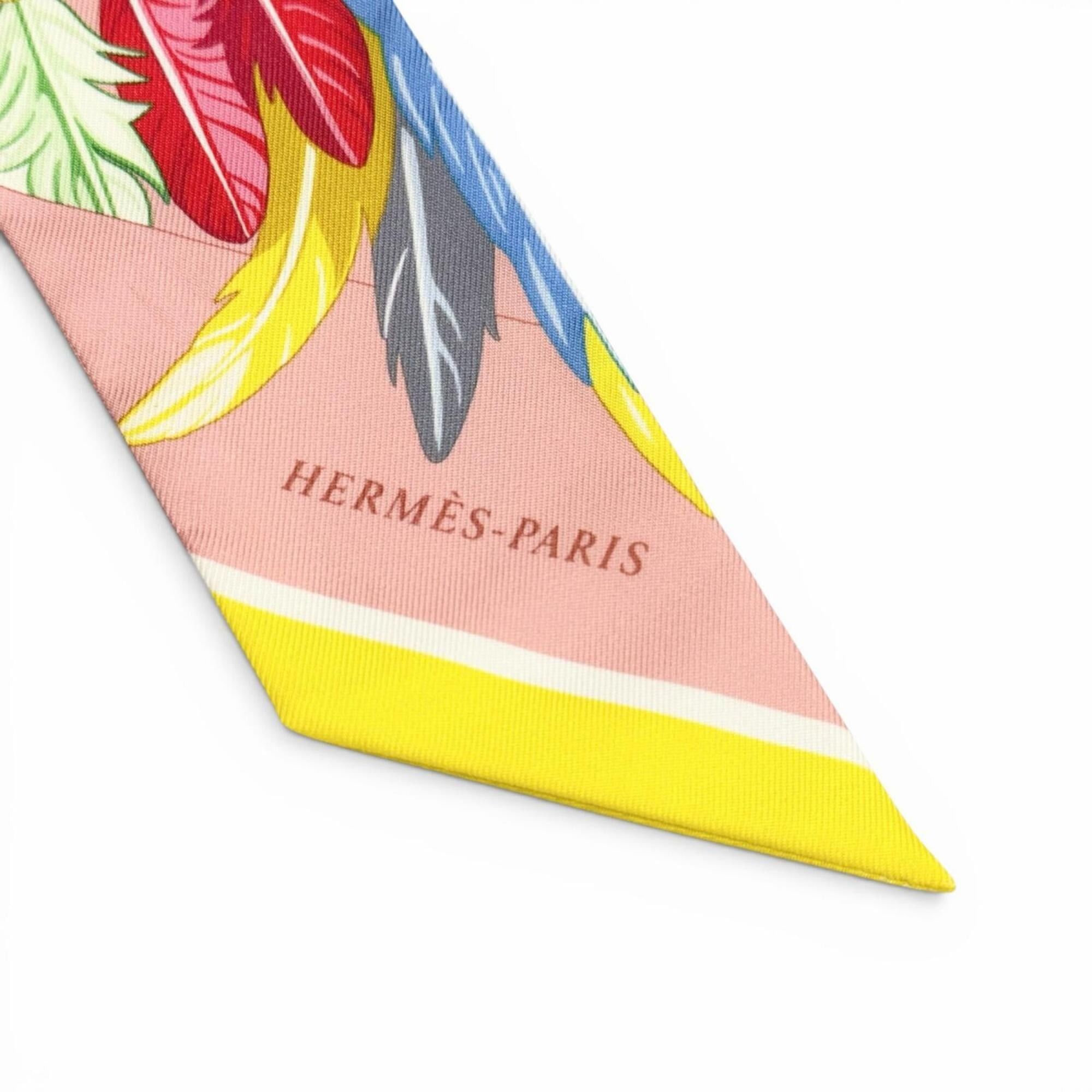 Hermes HERMES Twilly Danse Pacifique 100% Silk Vieux Rose Blue Vert Scarf Muffler, Made in France, Women's, with Box. Size ONE SIZE - 4 Thumbnail