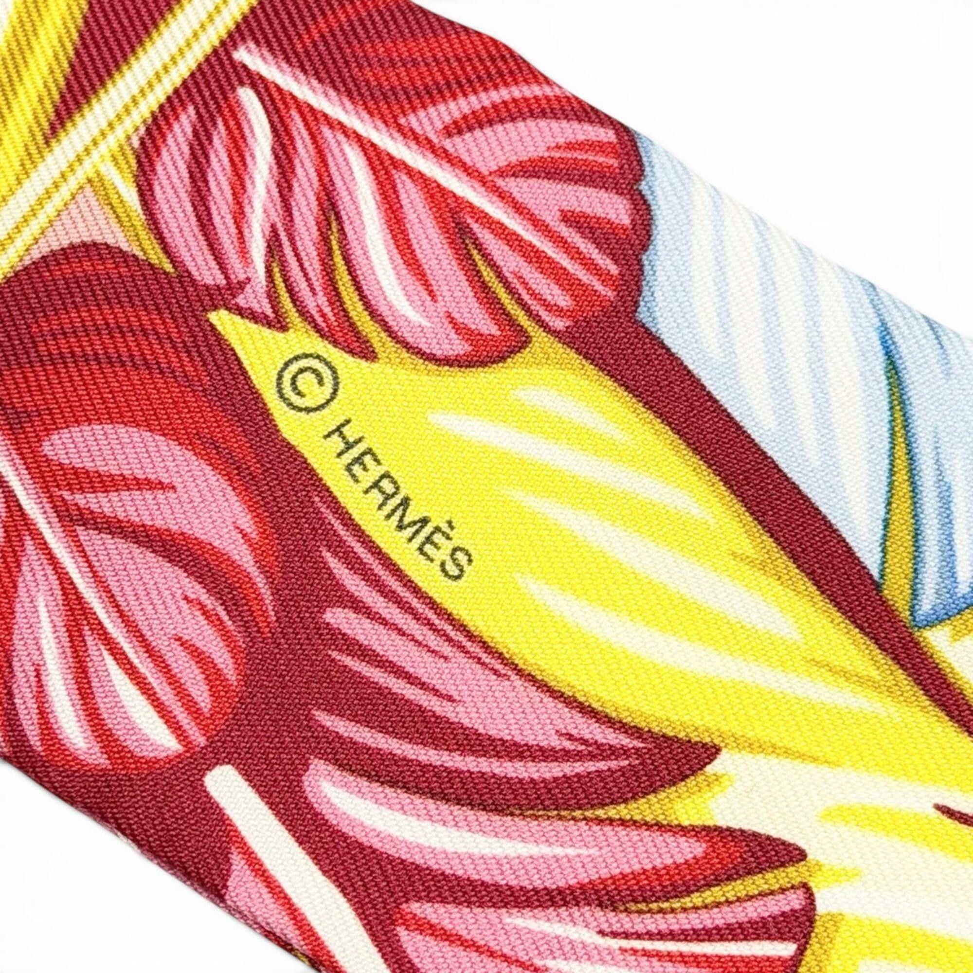 Hermes HERMES Twilly Danse Pacifique 100% Silk Vieux Rose Blue Vert Scarf Muffler, Made in France, Women's, with Box. Size ONE SIZE - 5 Thumbnail