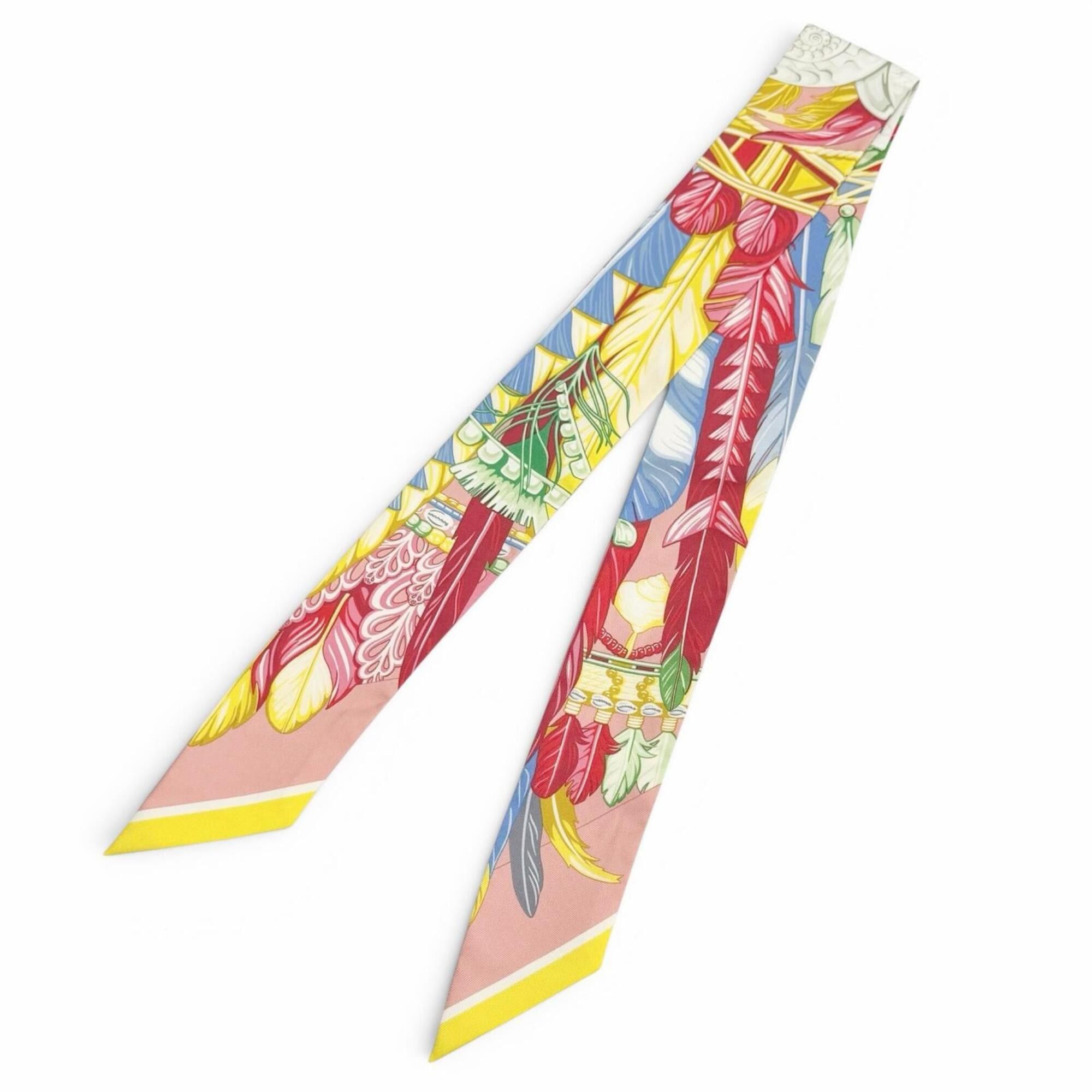 Hermes HERMES Twilly Danse Pacifique 100% Silk Vieux Rose Blue Vert Scarf Muffler, Made in France, Women's, with Box. Size ONE SIZE - 3 Thumbnail