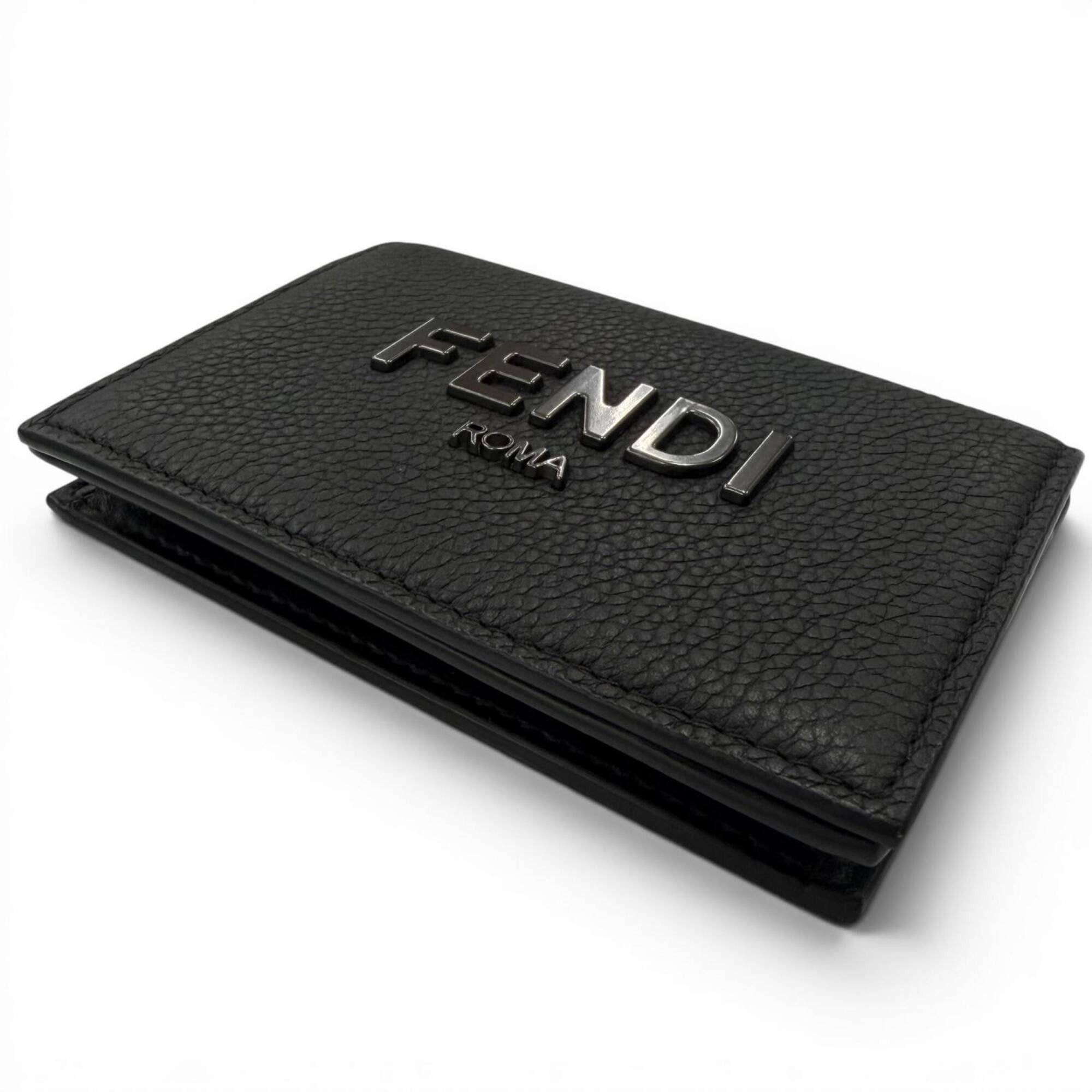 Fendi FENDI Leather Logo Hardware Bi-fold Business Card Holder/Card Case in Black/Gunmetal - Recommended for Men and Women ◎ Size ONE SIZE - 3 Thumbnail