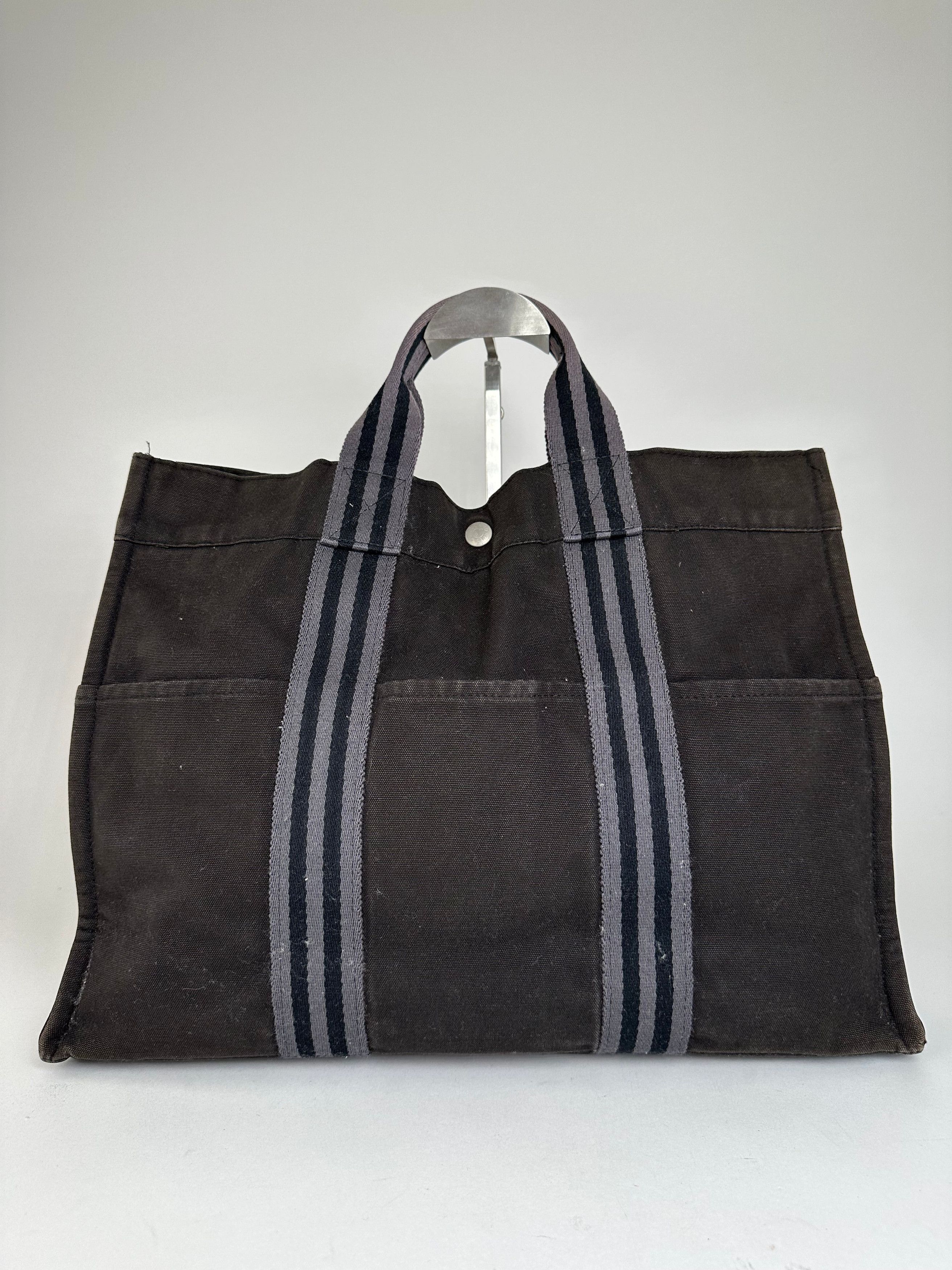 Other Vintage Hermes Fourre Tout Canvas Tote Bag Black Grey Size ONE SIZE - 2 Thumbnail