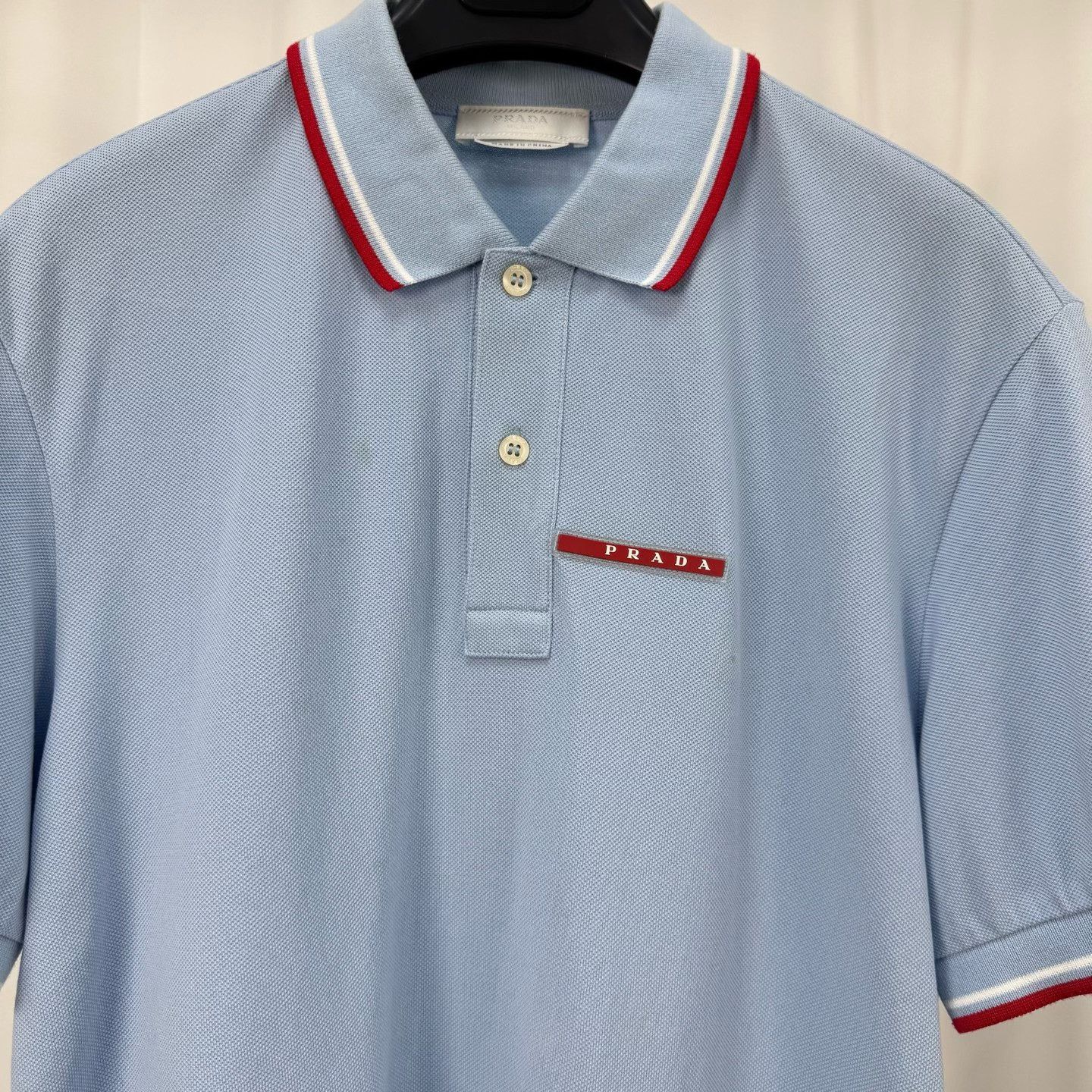 Prada Prada Red Logo Patch Striped Trim Polo Blue M Size US M / EU 48-50 / 2 - 4 Thumbnail