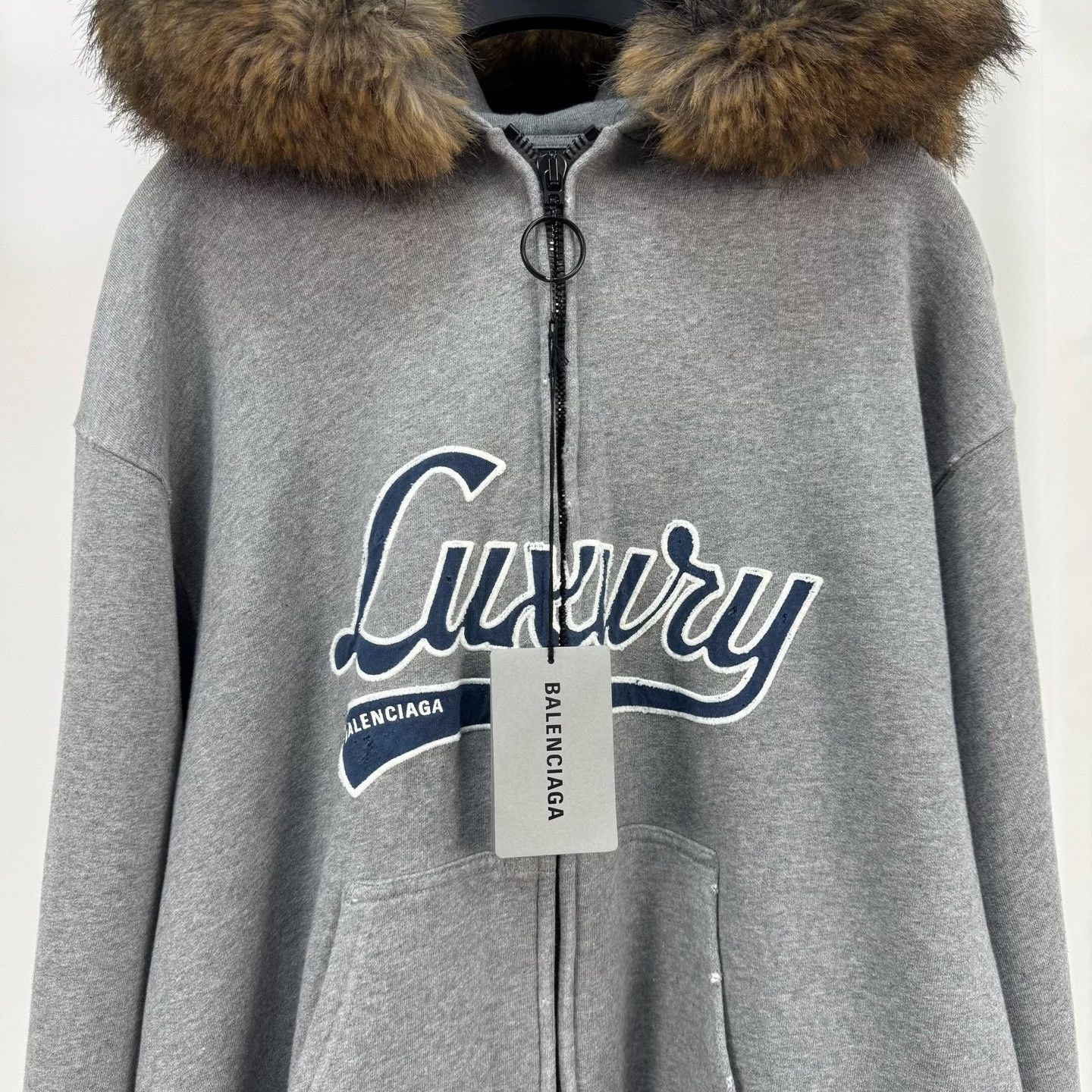 Balenciaga Balenciaga Fur Trim Luxury Script Hoodie XS Size US XS / EU 42 / 0 - 4 Thumbnail