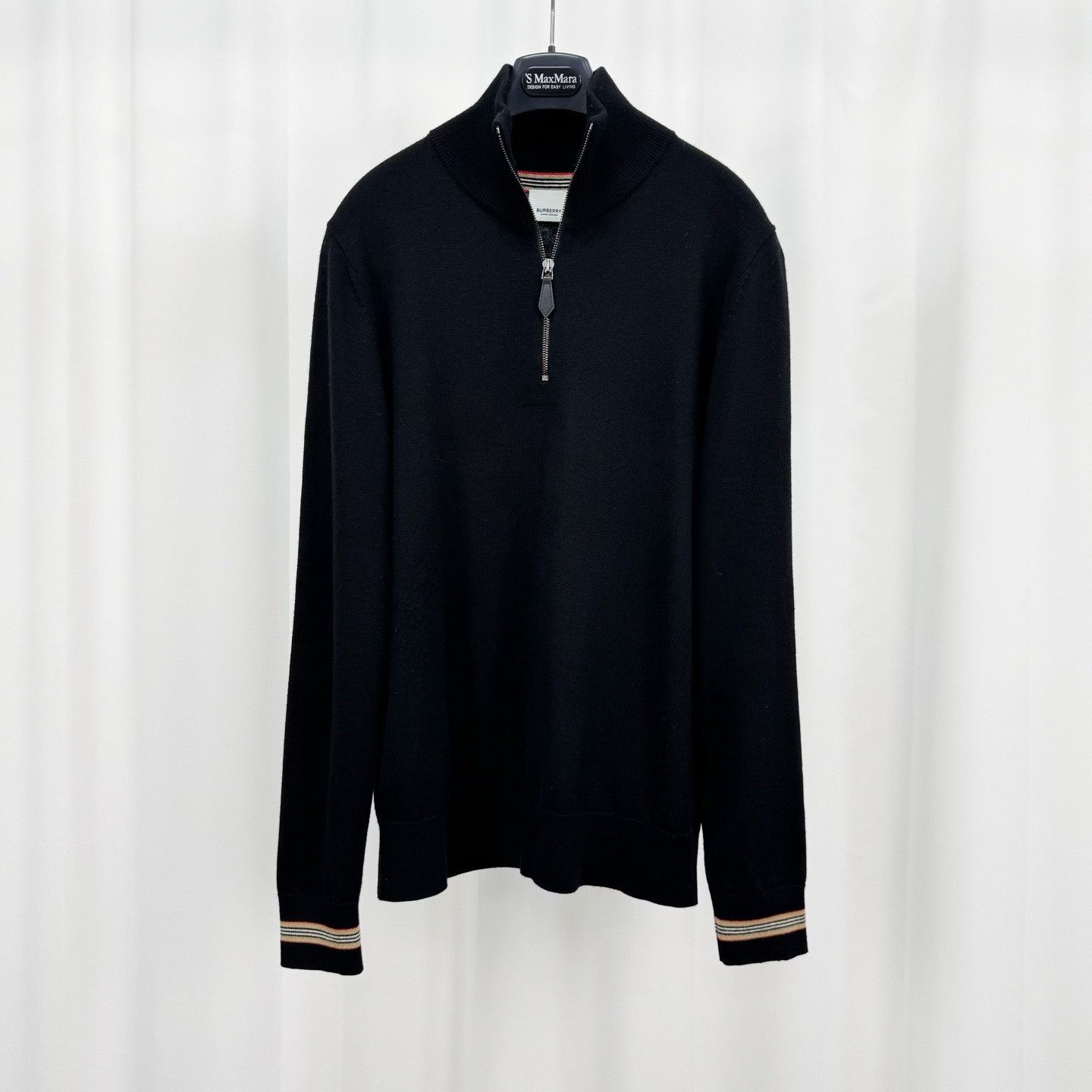 Burberry Burberry Stripe Cuff Half-Zip Wool Sweater M Size US M / EU 48-50 / 2 - 2 Thumbnail