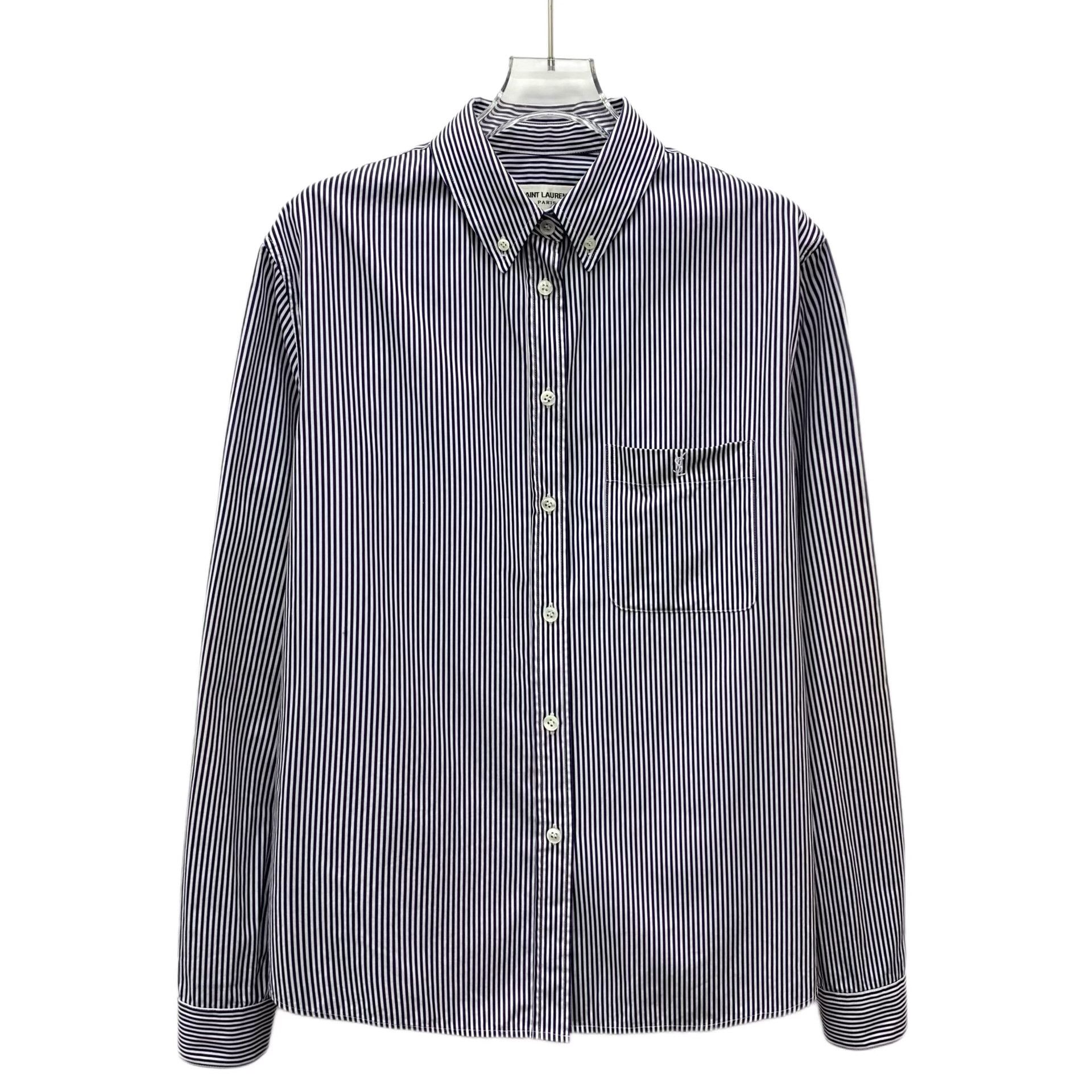 Saint Laurent Paris Saint Laurent Striped Logo Button Up Shirt 40 Size US M / EU 48-50 / 2 - 2 Thumbnail