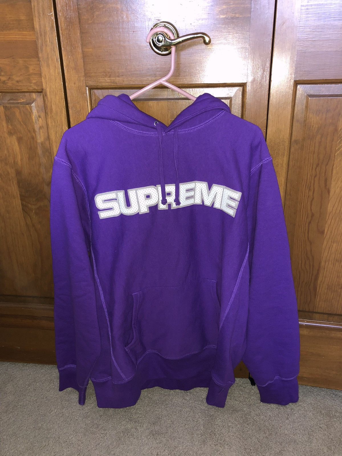 Supreme Supreme Perforated Leather Hooded Sweatshirt Violet | Grailed 