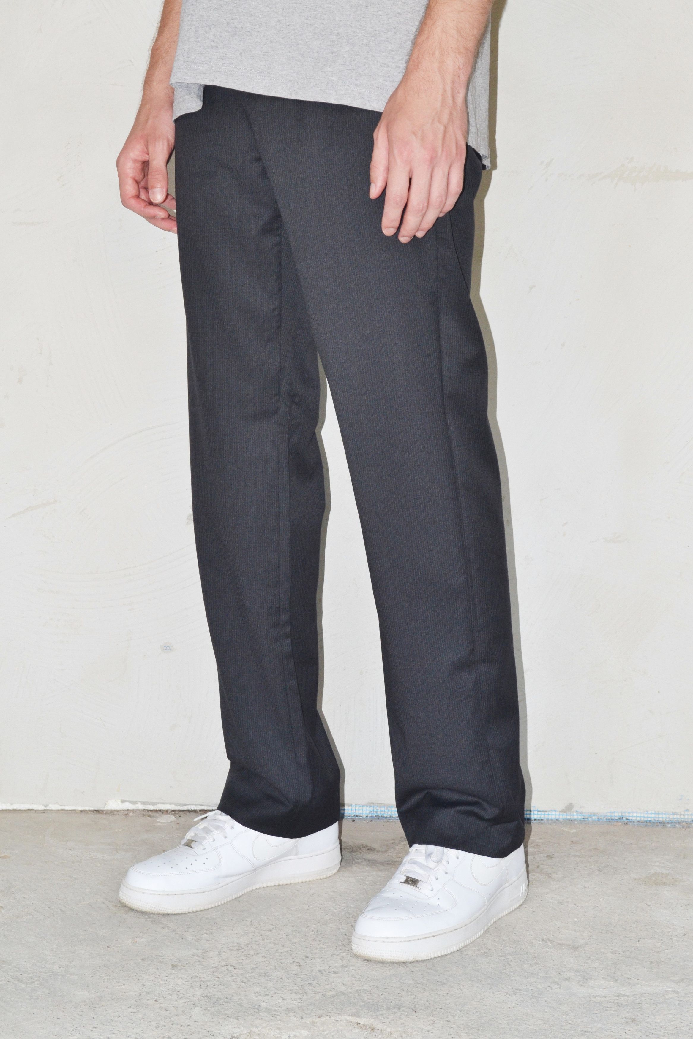 パンツ HELMUT LANG Archive Black Wool Slacks Helmut Lang Archive 90s Helmut Lang Striped Black Wool Trousers