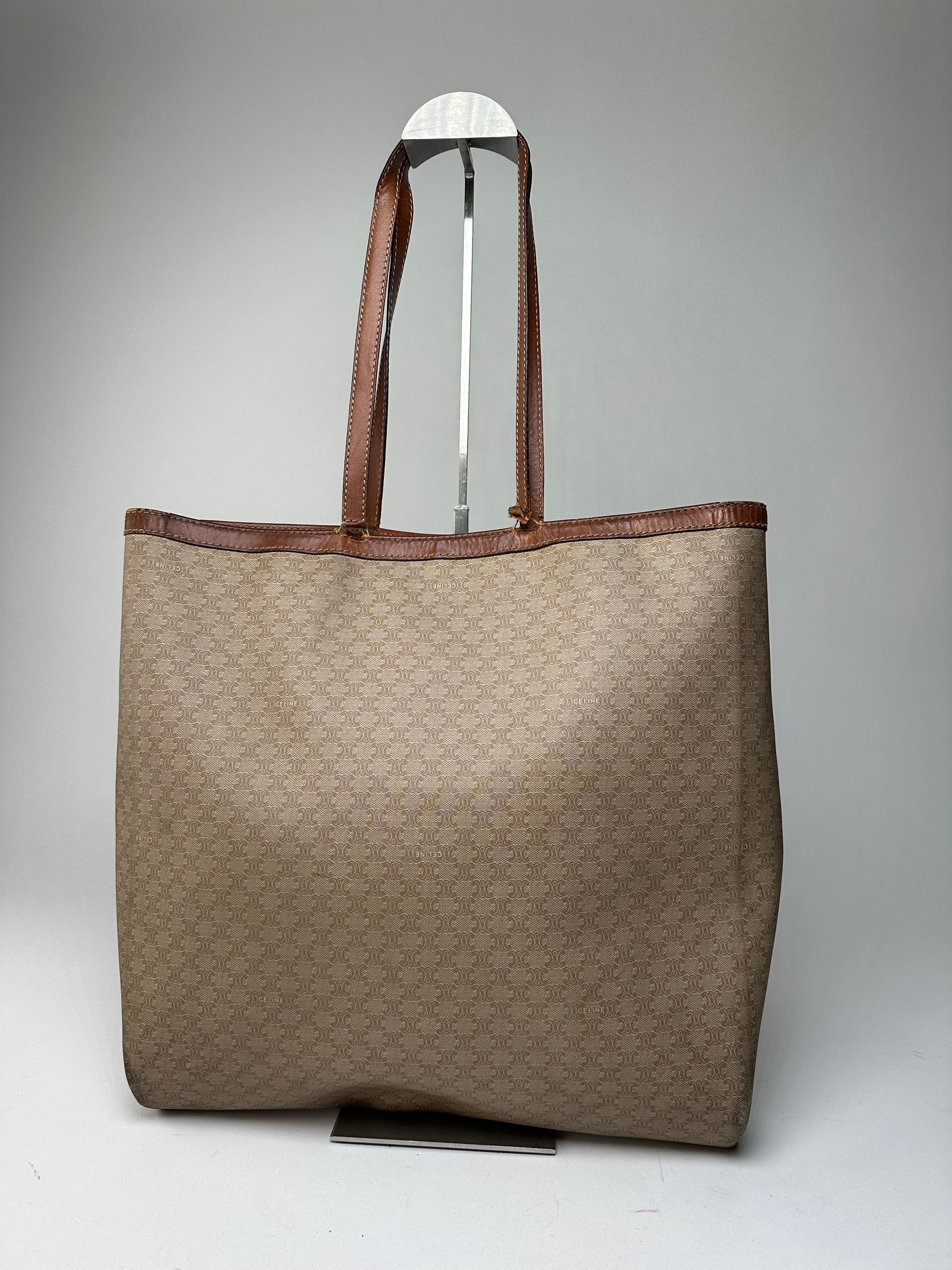 Celine Vintage Paris Triomphe Monogram Canvas Leather Tote Bag Beig Size ONE SIZE - 2 Thumbnail